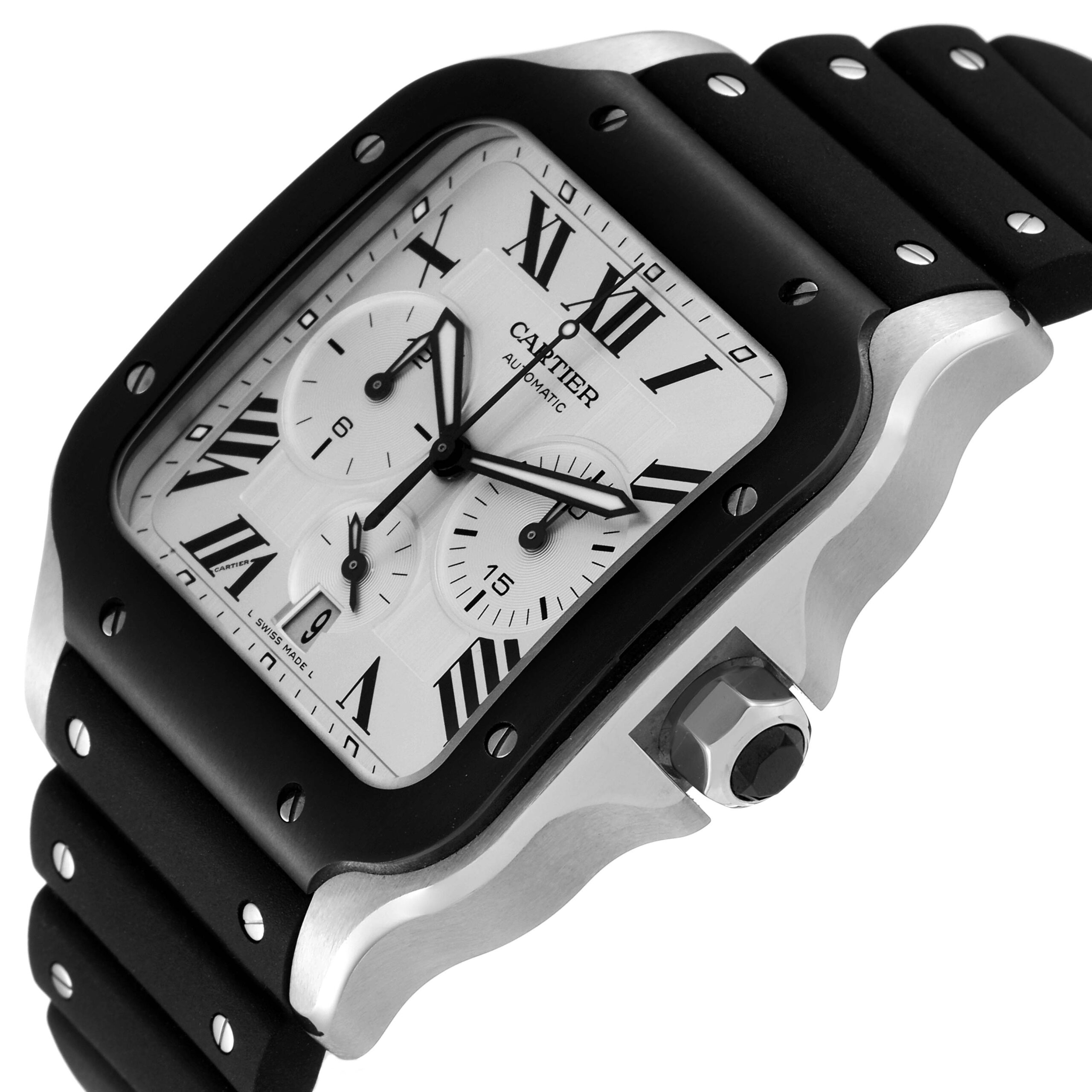 Cartier Santos XL Chronograph Steel ADLC Mens Watch WSSA0017 Box Card