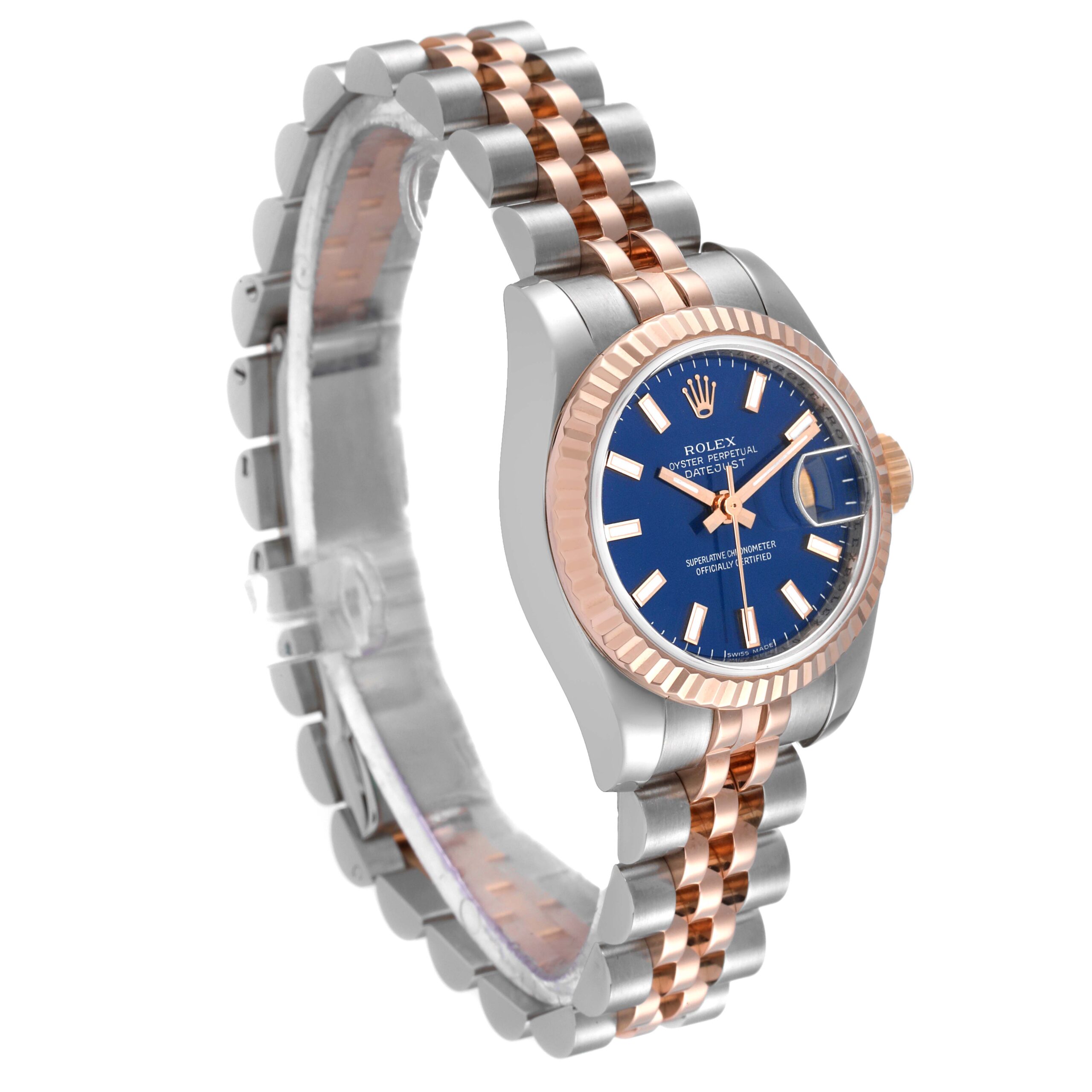 Rolex Datejust Steel Rose Gold Blue Dial Ladies Watch 179171 Box Card