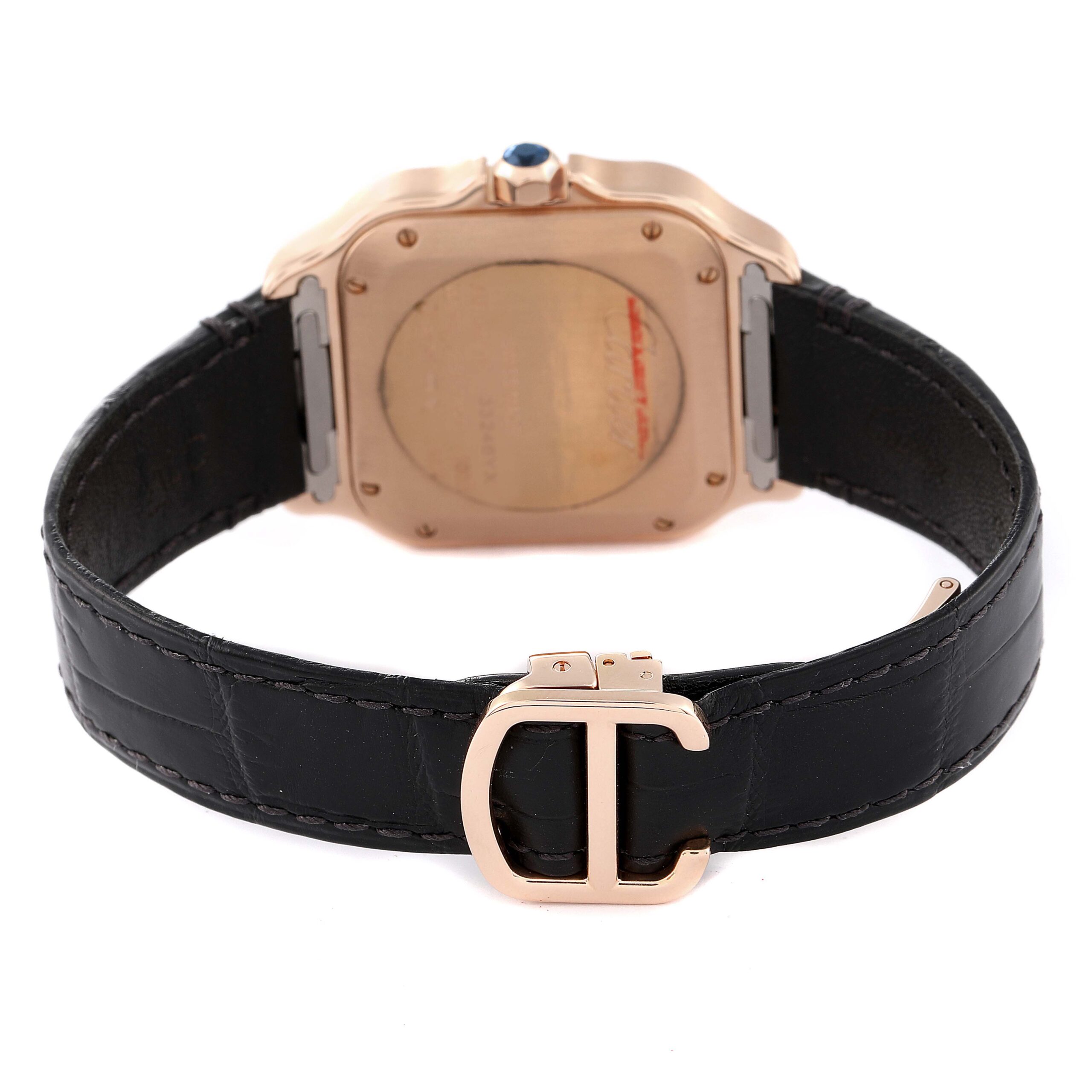 Cartier Santos Midsize Rose Gold Diamond Mens Watch WJSA0007 Box Card