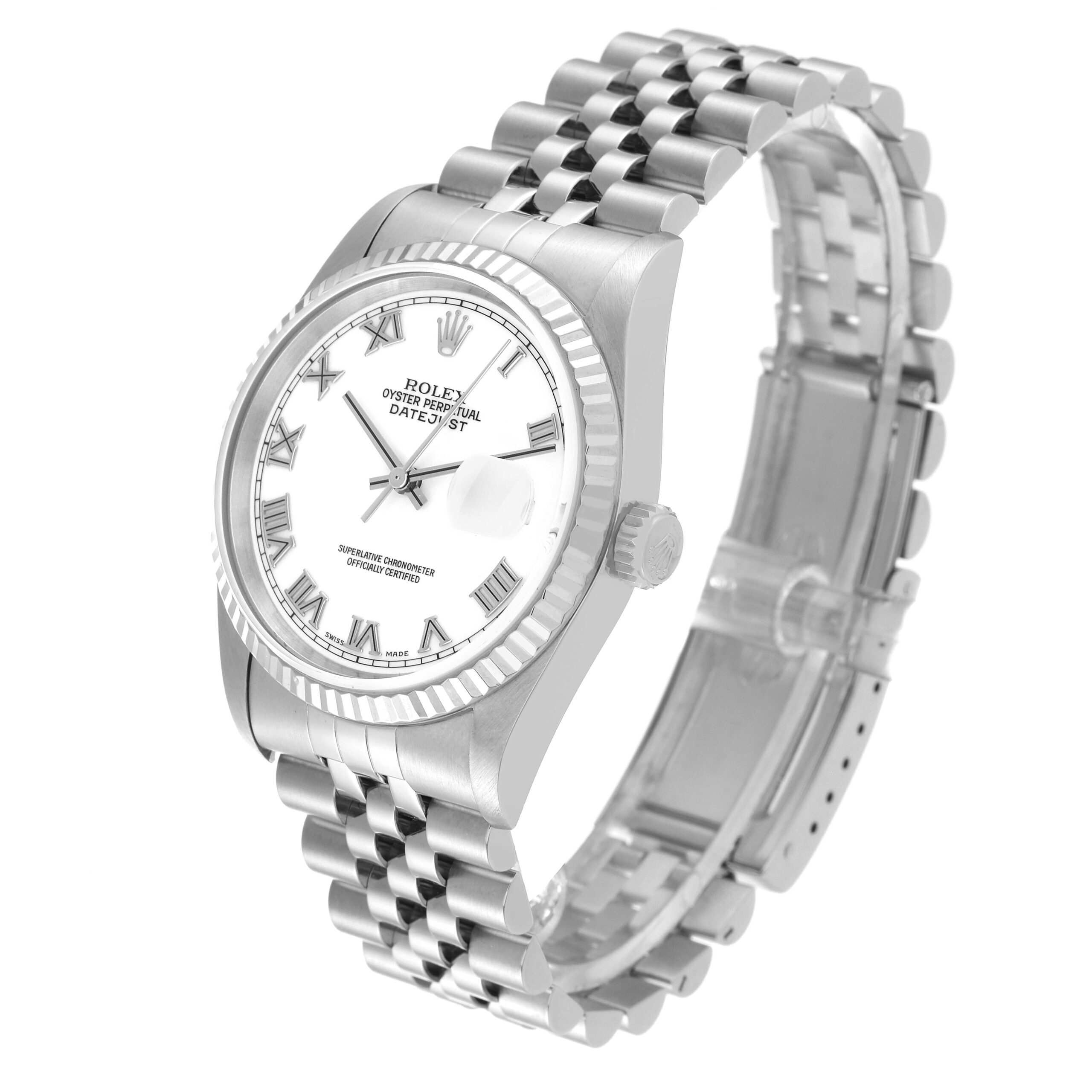 Rolex Datejust Steel White Gold White Dial Mens Watch 16234