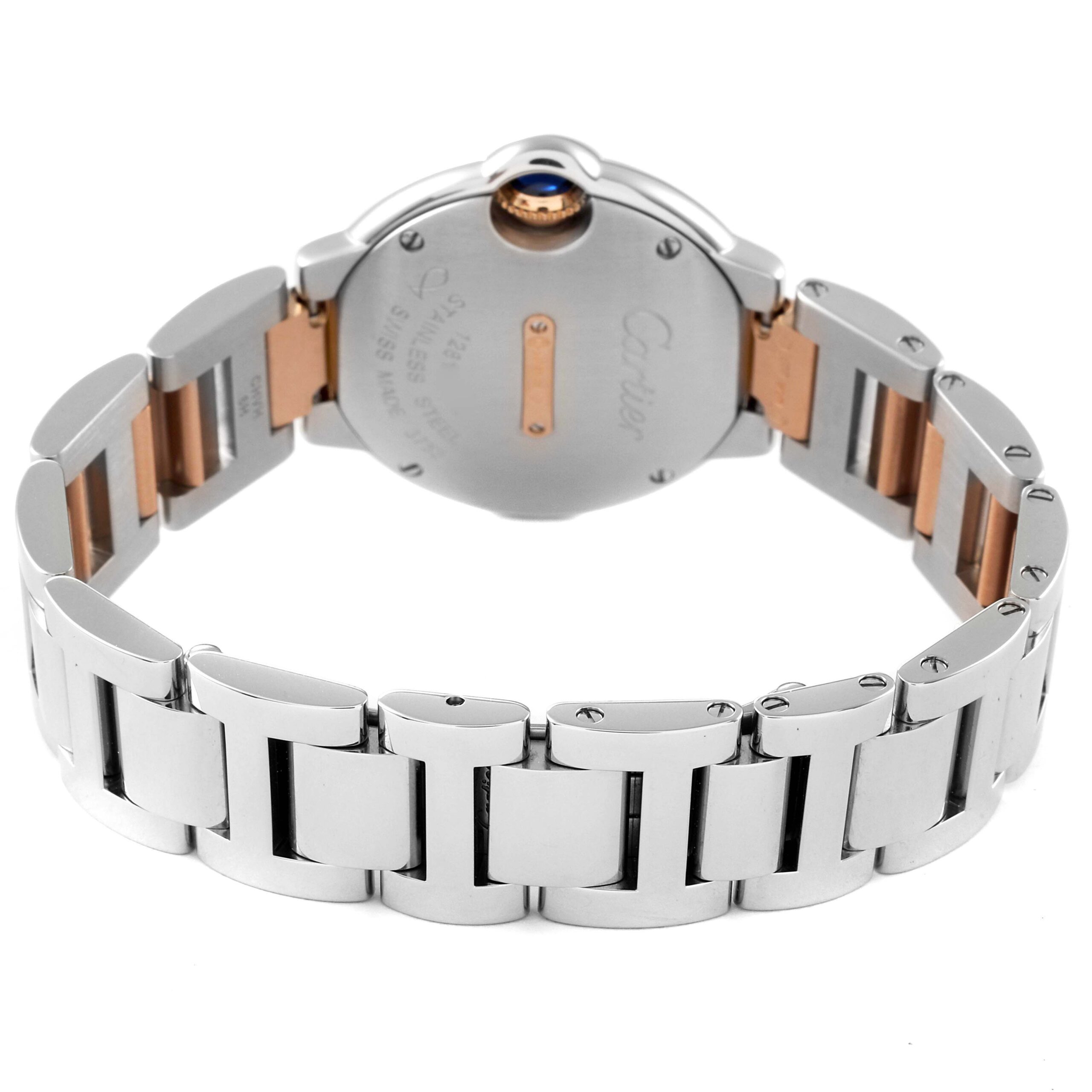 Cartier Ballon Bleu Steel Rose Gold Diamond Ladies Watch W3BB0009 Box Papers