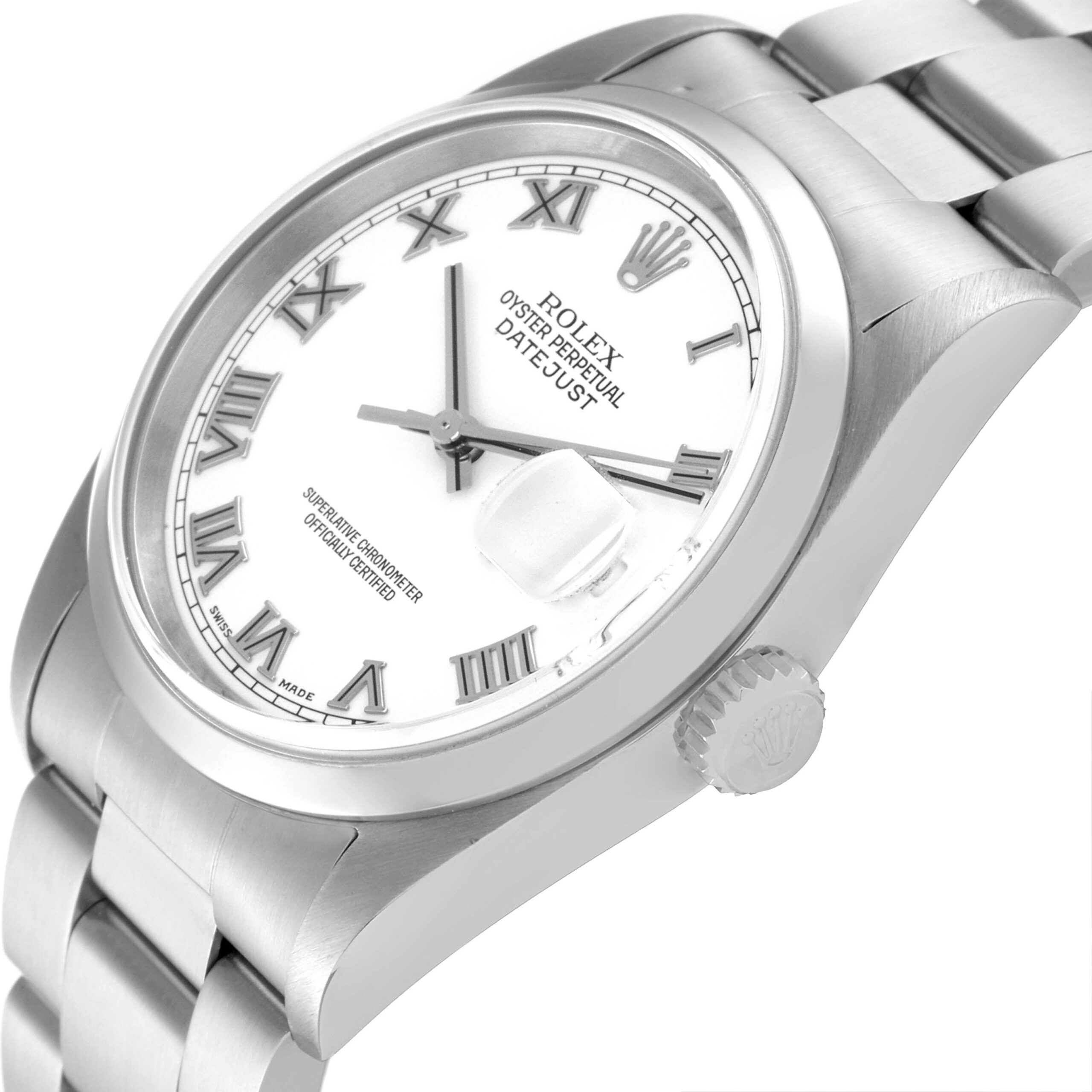Rolex Datejust White Roman Dial Steel Mens Watch 16200 Box Papers