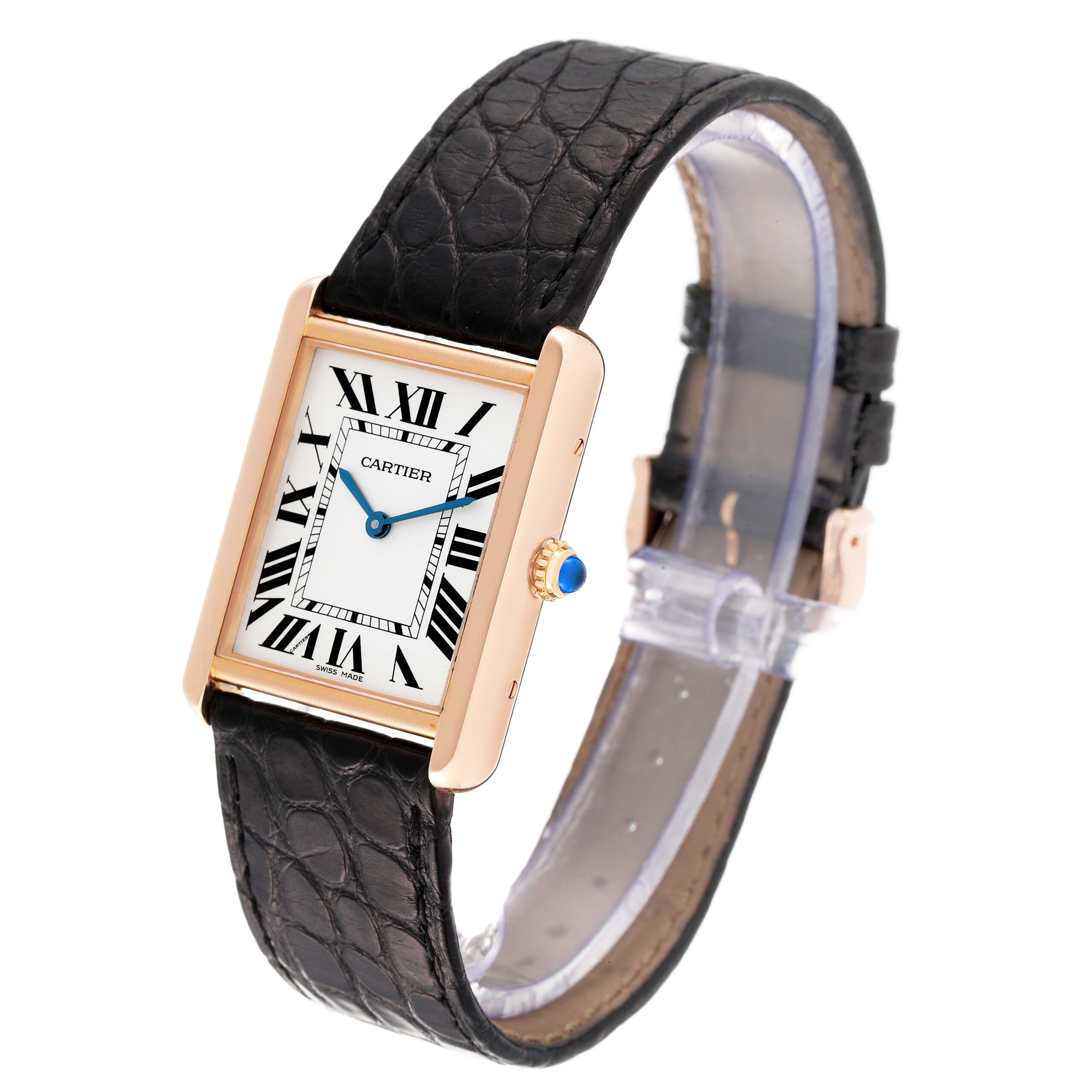 Cartier Tank Solo Large Rose Gold Steel Brown Strap Mens Watch W5200025