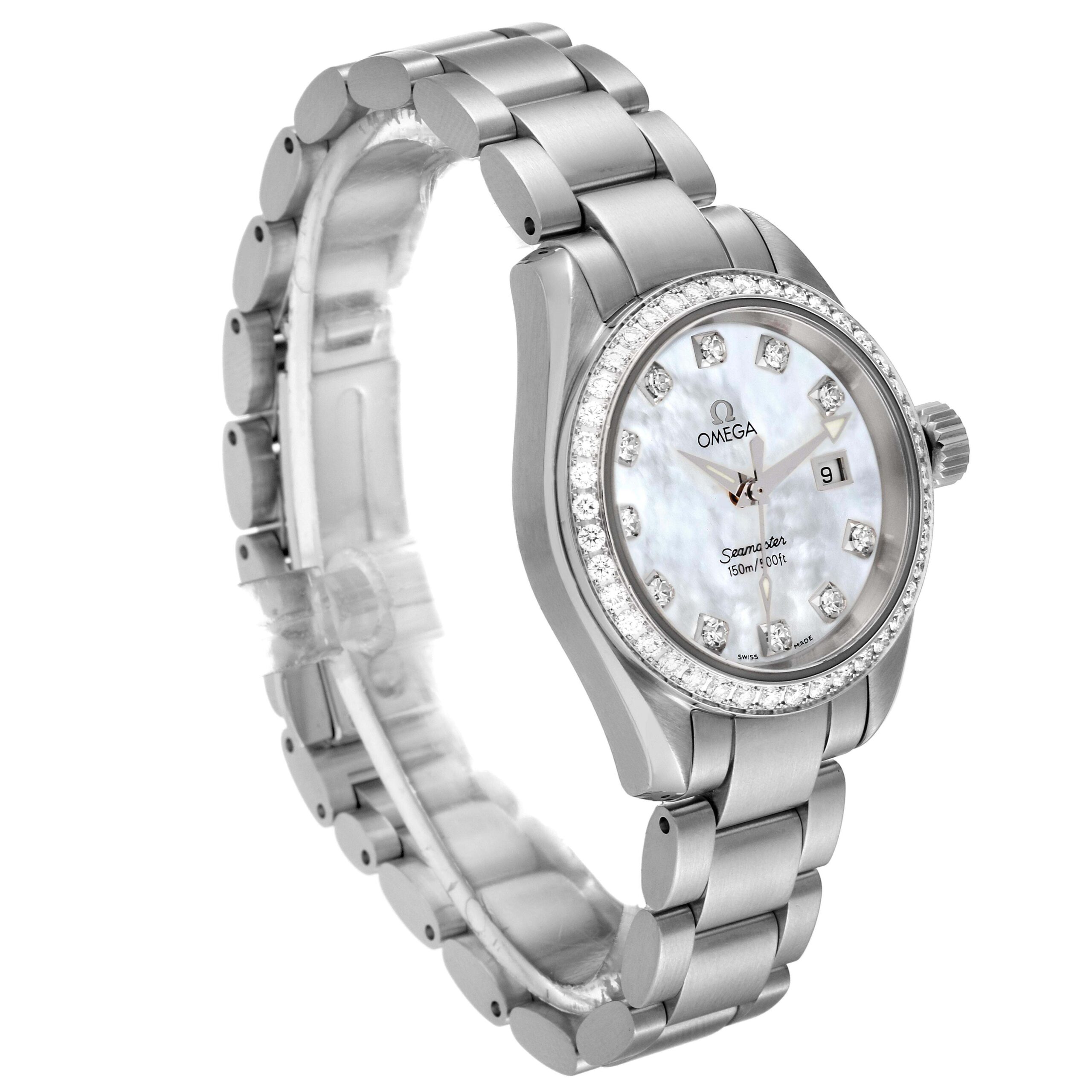 Omega Seamaster Aqua Terra Mother of Pearl Diamond Steel Ladies Watch 2579.75.00 Box Card