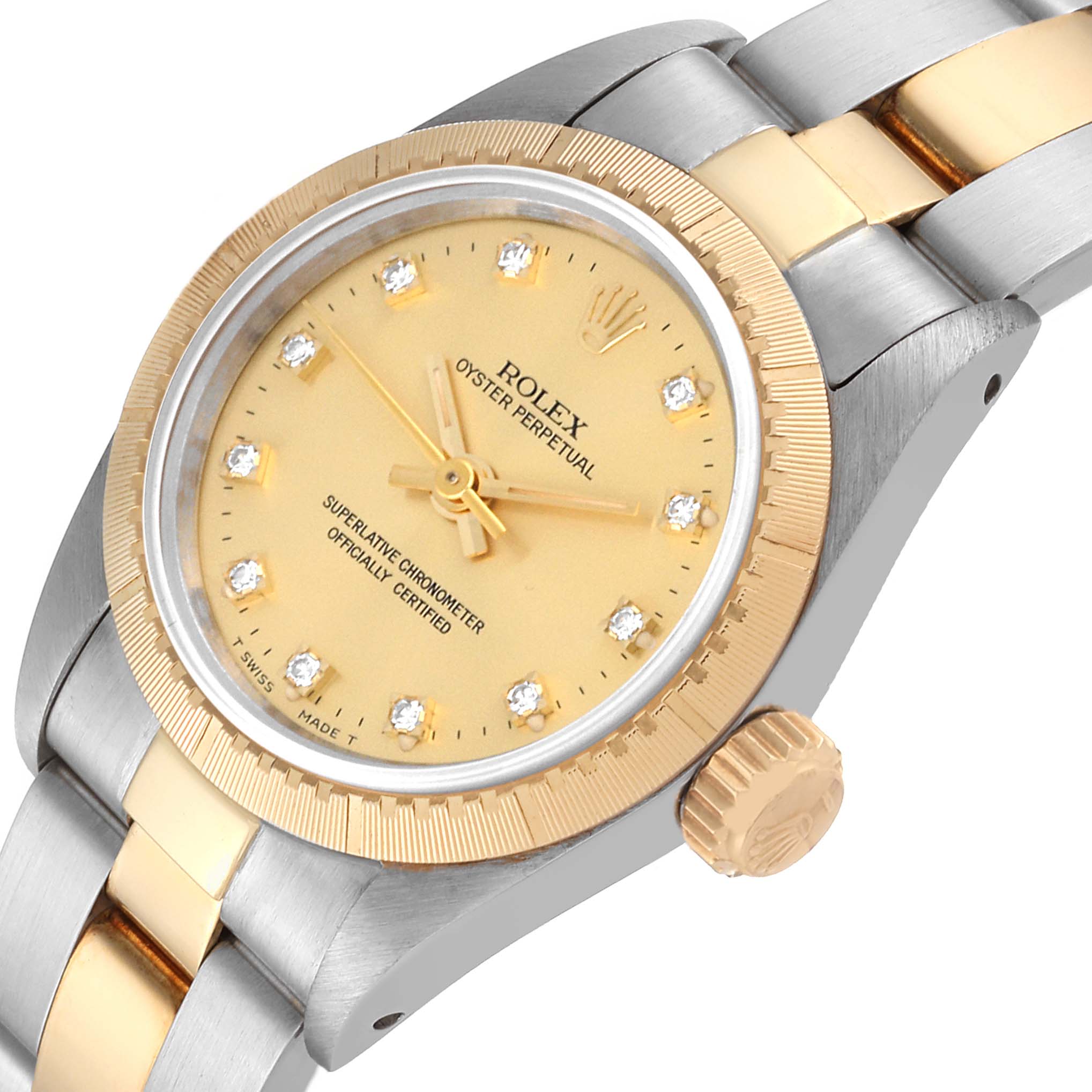 Rolex Oyster Perpetual NonDate Steel Yellow Gold Diamond Ladies Watch 67243