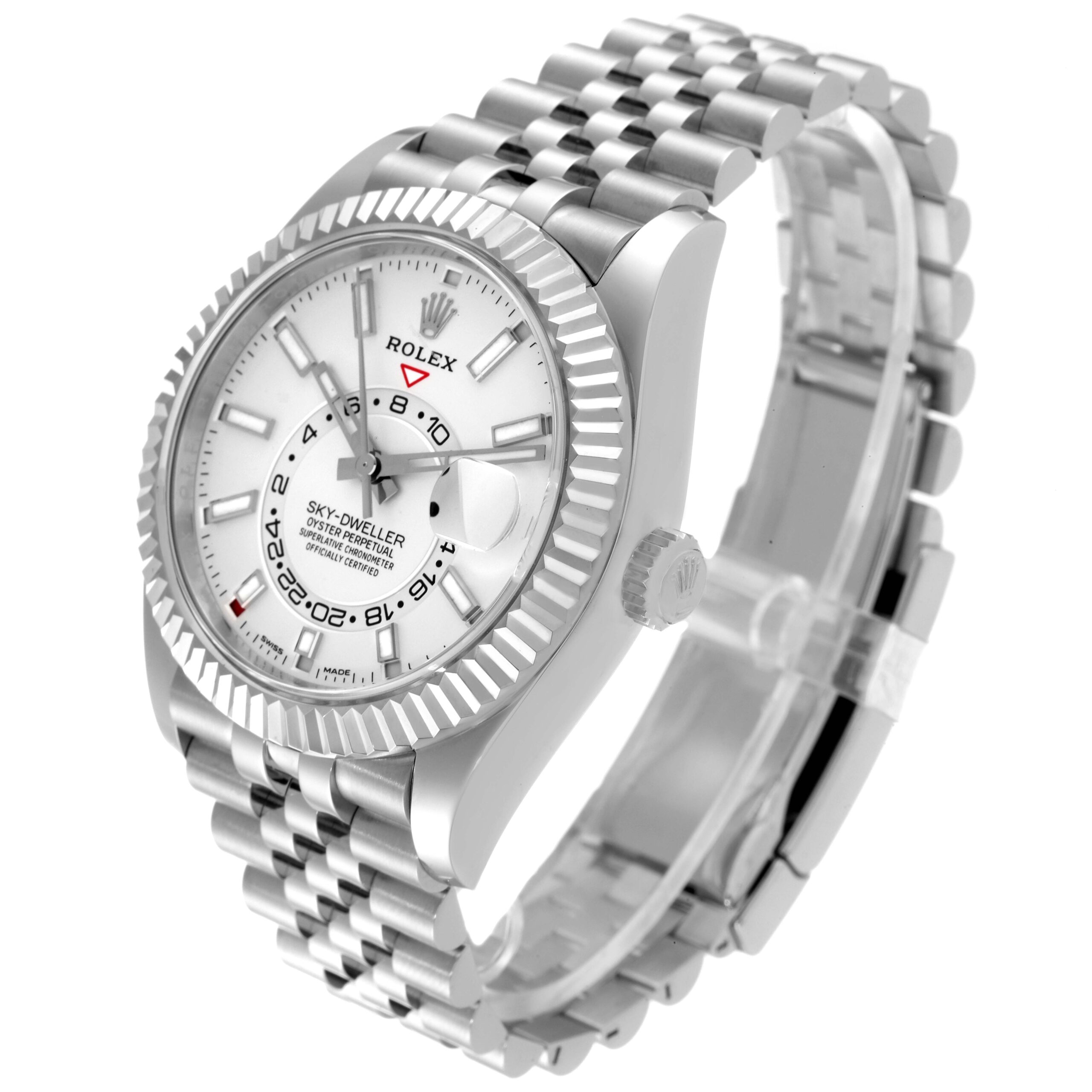 Rolex Sky-Dweller Silver Dial Steel White Gold Mens Watch 326934 Box Card