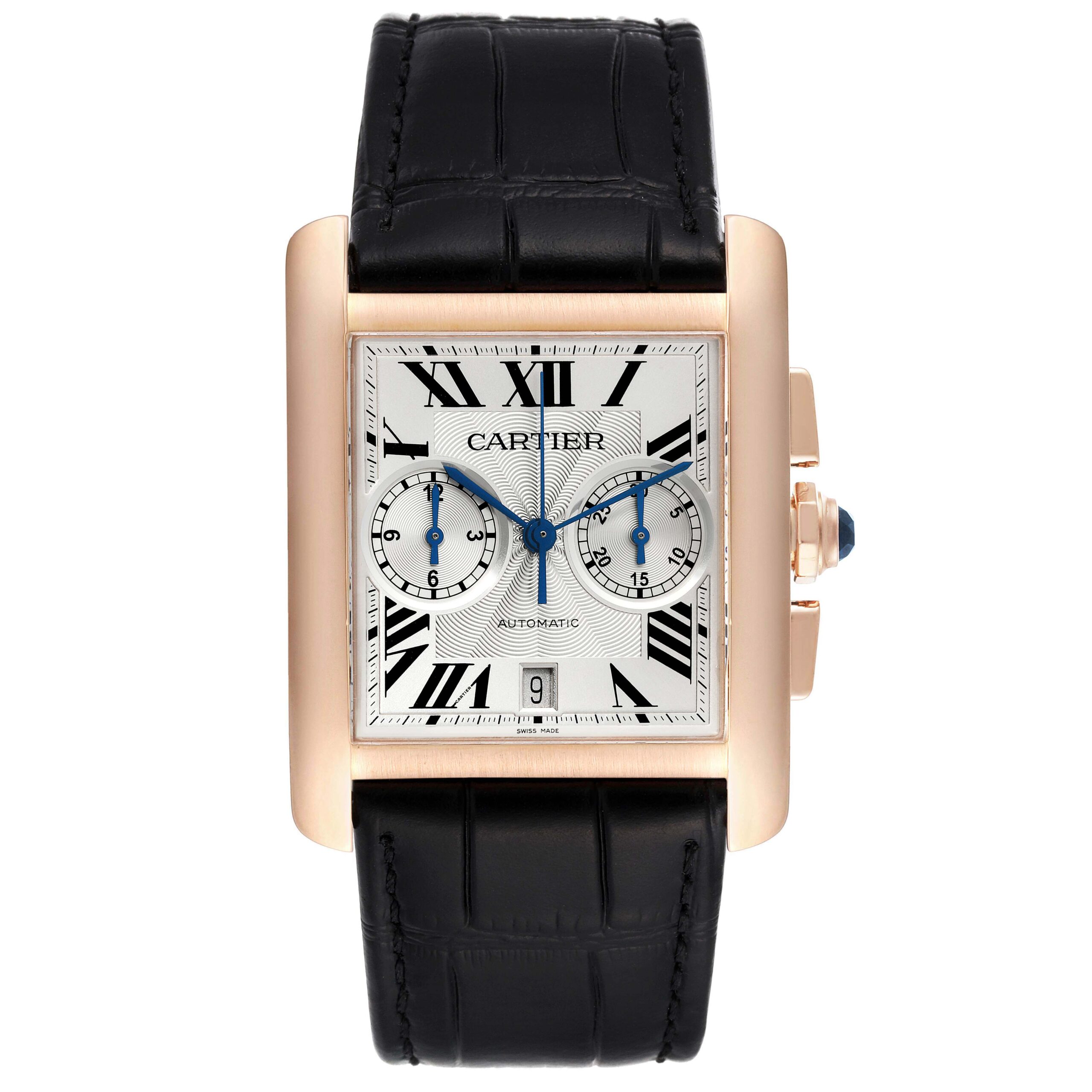 Cartier Tank MC 18K Rose Gold Silver Dial Mens Watch W5330005