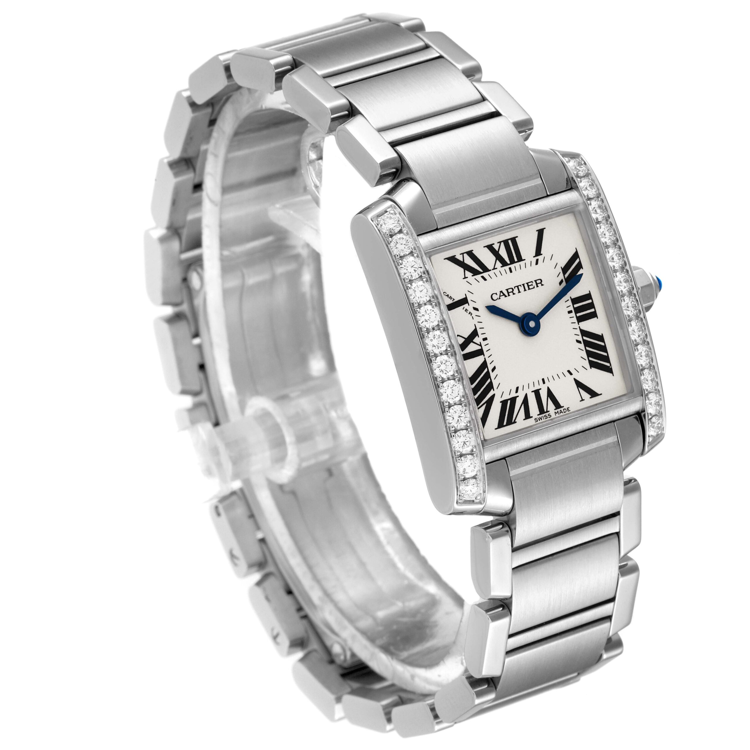 Cartier Tank Francaise Steel Silver Dial Diamond Ladies Watch W4TA0008 Box Card