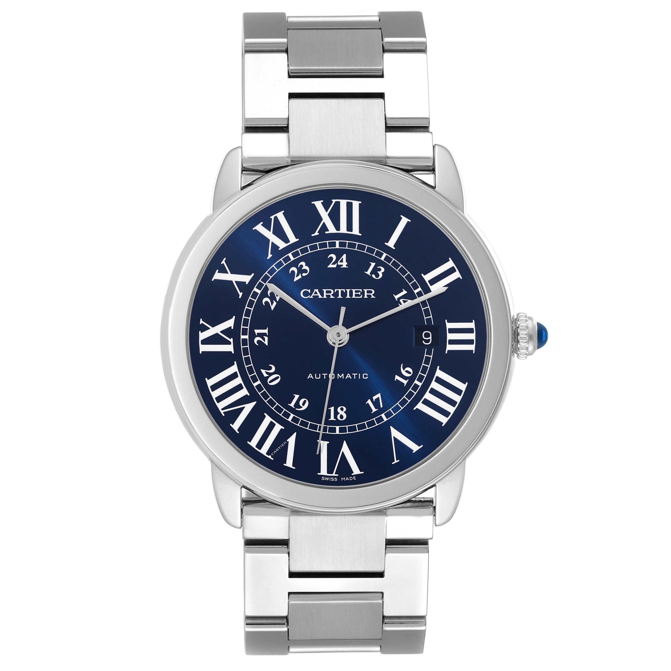 Cartier Ronde Solo XL Blue Dial Automatic Steel Mens Watch WSRN0023 Box Card