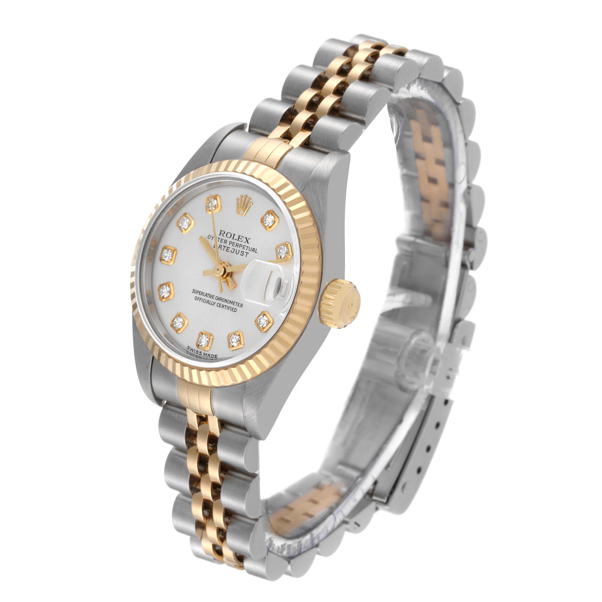 Rolex Datejust Steel Yellow Gold Silver Diamond Dial Ladies Watch 79173