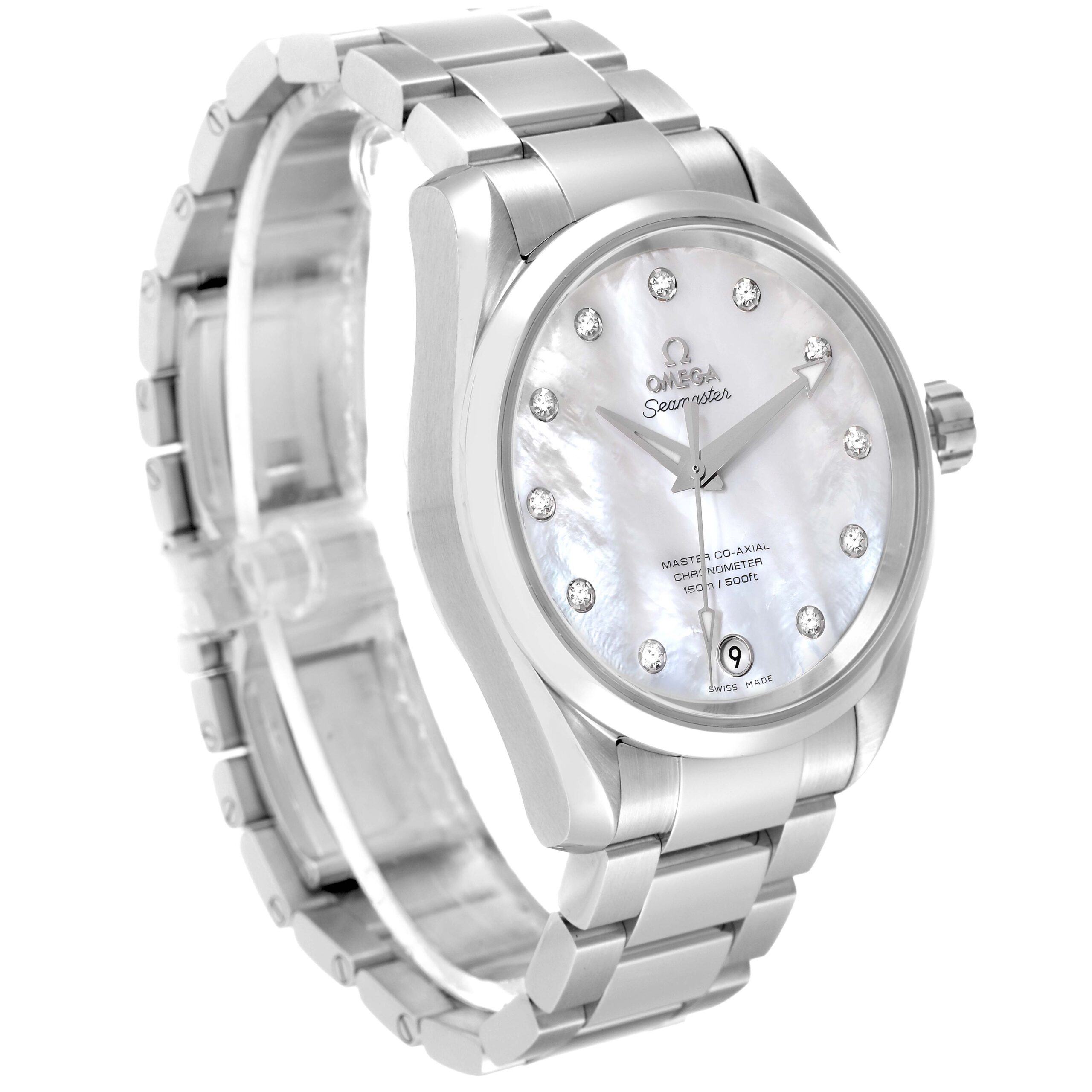 Omega Aqua Terra Steel Mother of Pearl Diamond Mens Watch 231.10.39.21.55.002 Box Card