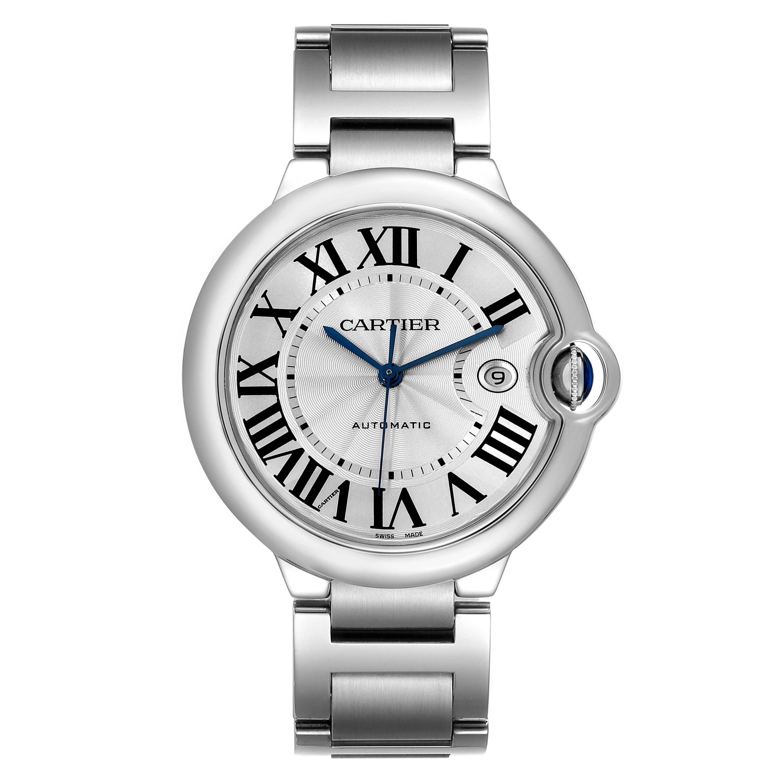 Cartier Ballon Bleu 42 Steel Automatic Silver Dial Mens Watch W69012Z4 Papers