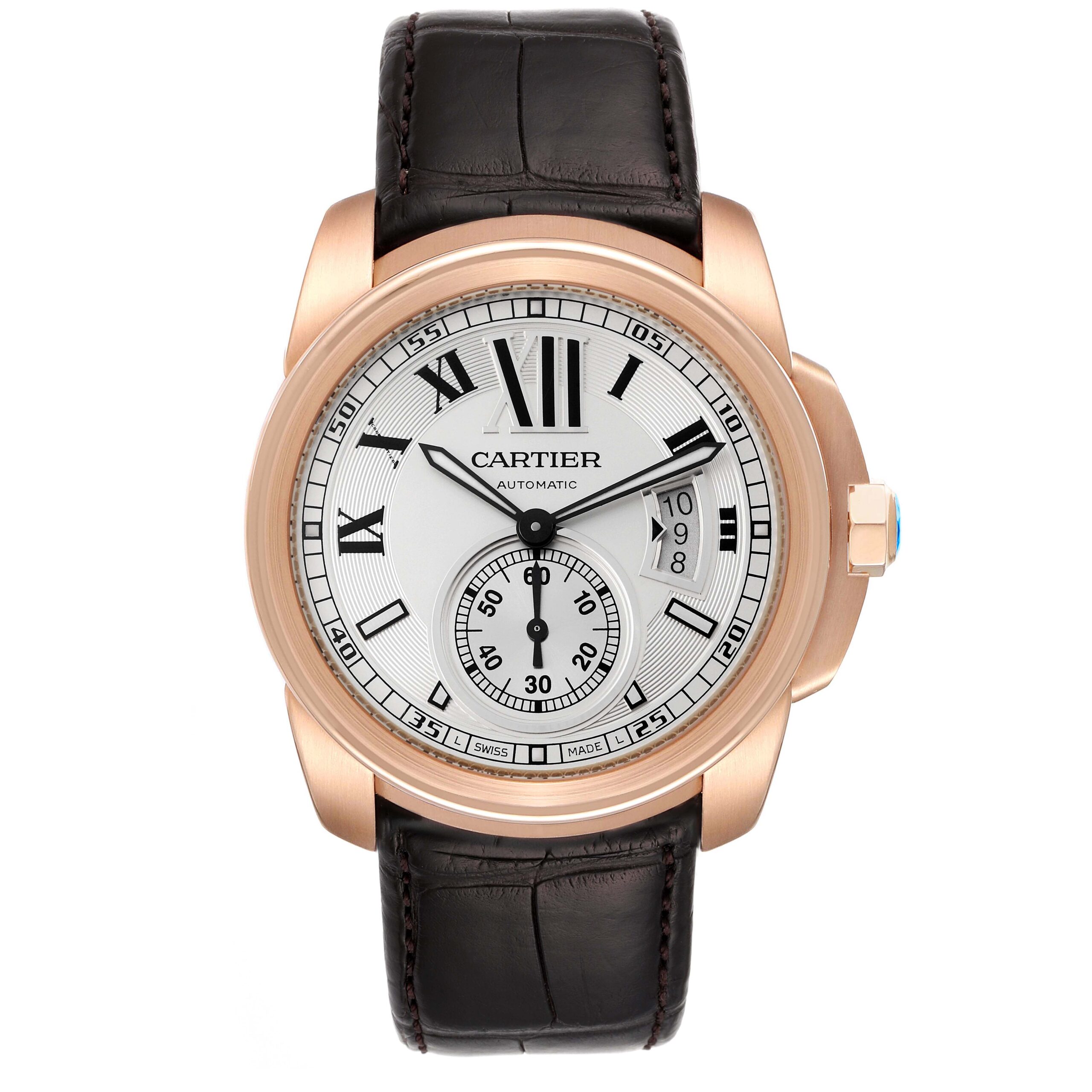 Cartier Calibre Rose Gold Silver Dial Automatic Mens Watch W7100009