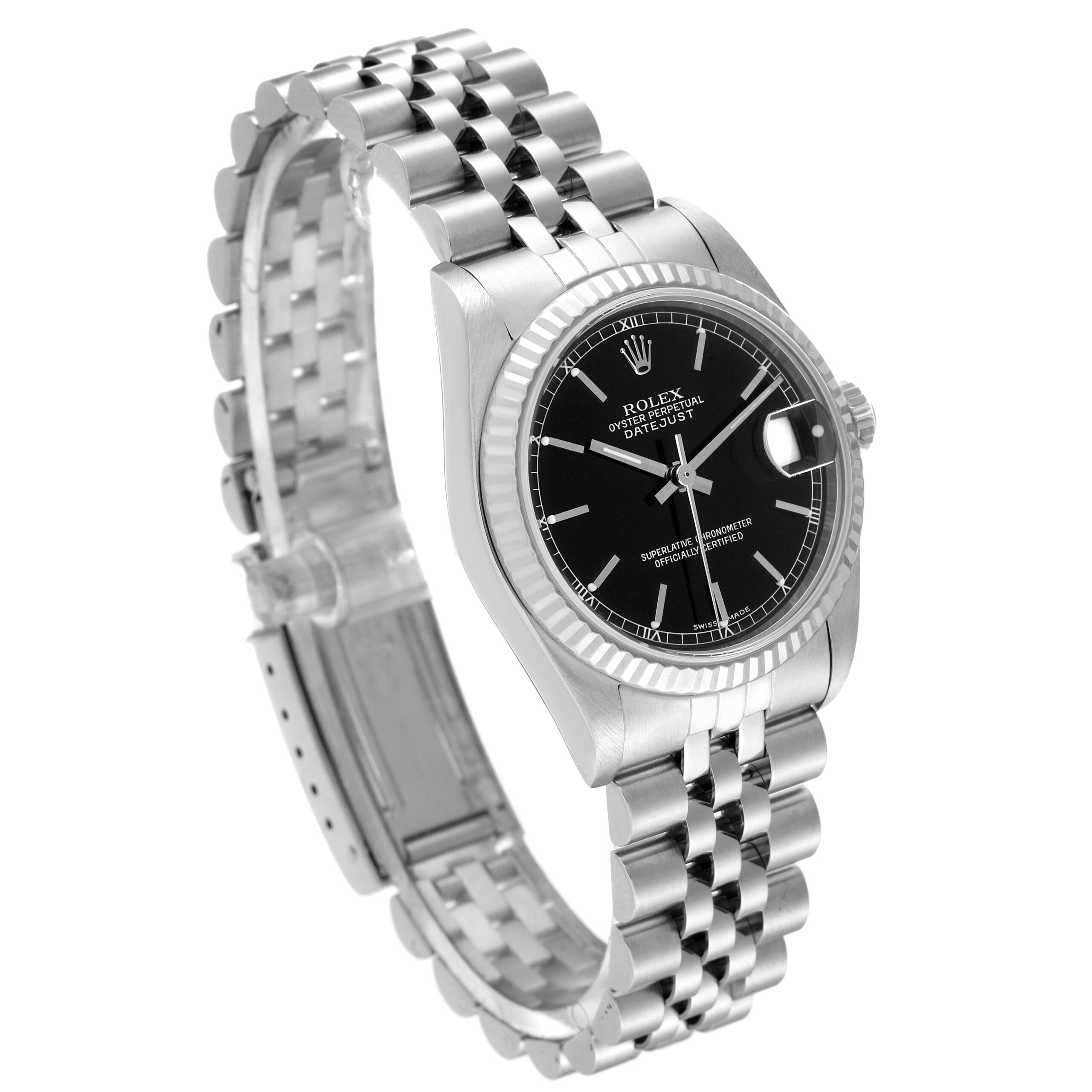 Rolex Datejust Midsize Steel White Gold Black Dial Ladies Watch 78274