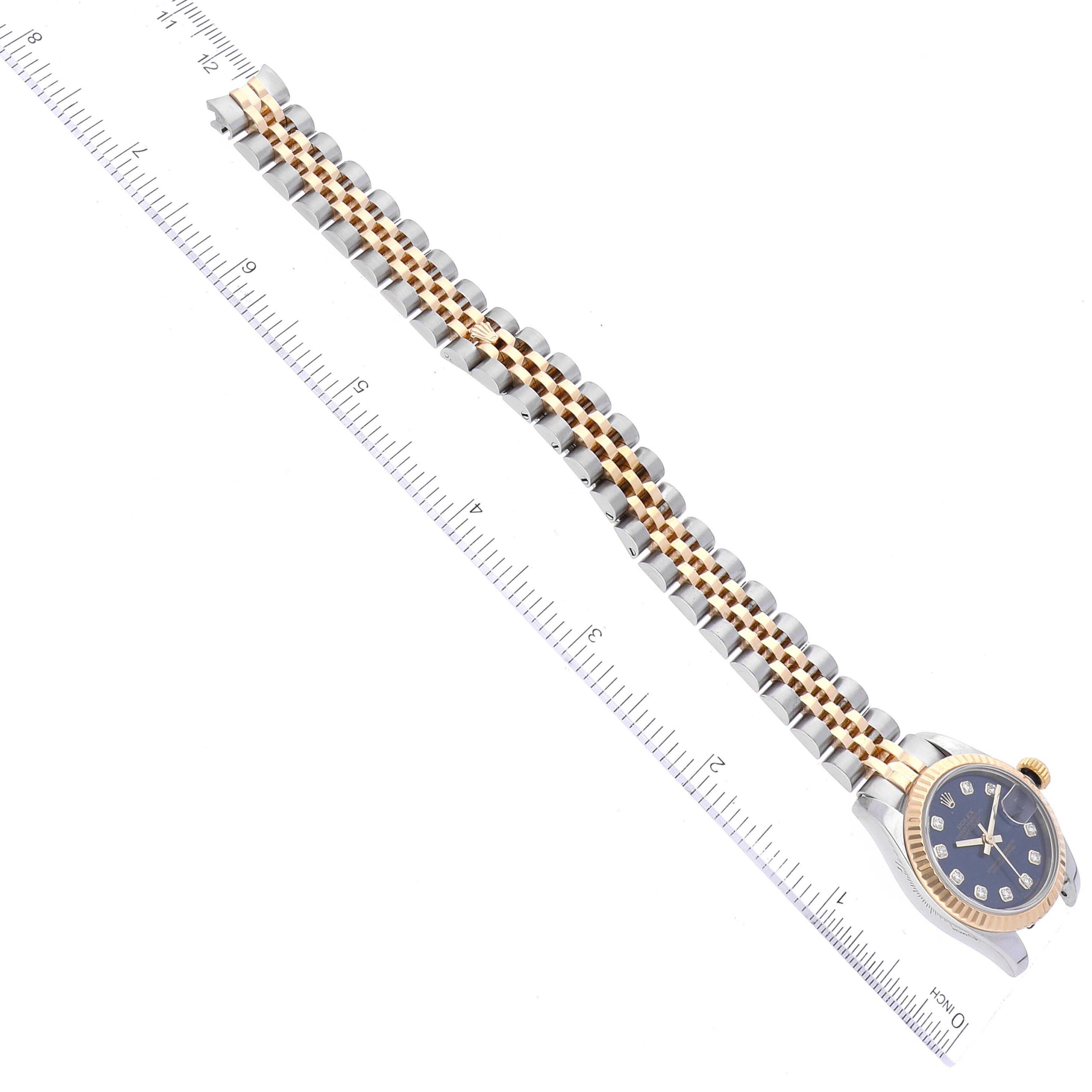 Rolex Datejust Steel Yellow Gold Blue Diamond Dial Ladies Watch 179173