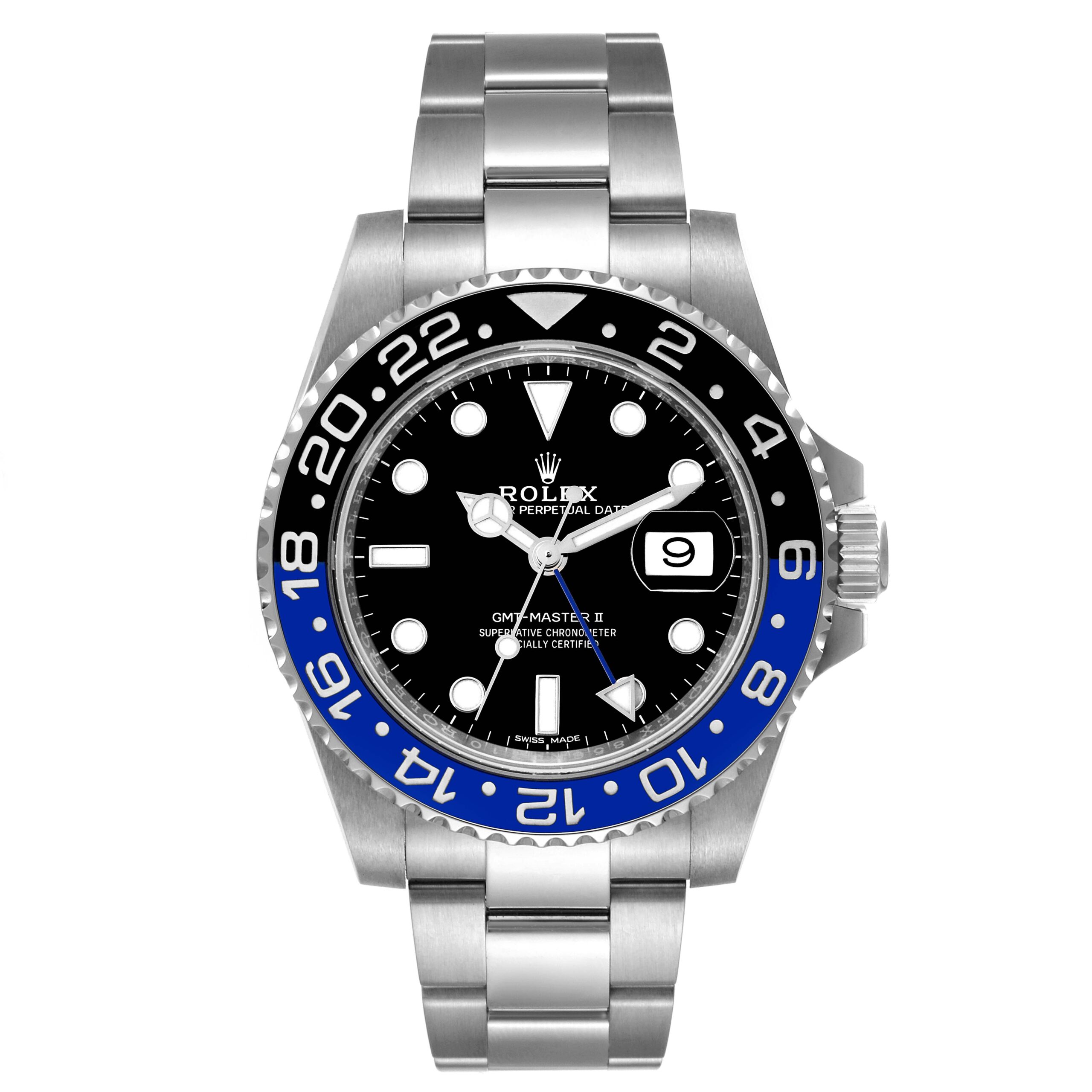 Rolex GMT Master II Batman Blue Black Ceramic Bezel Steel Watch 116710 Box Card