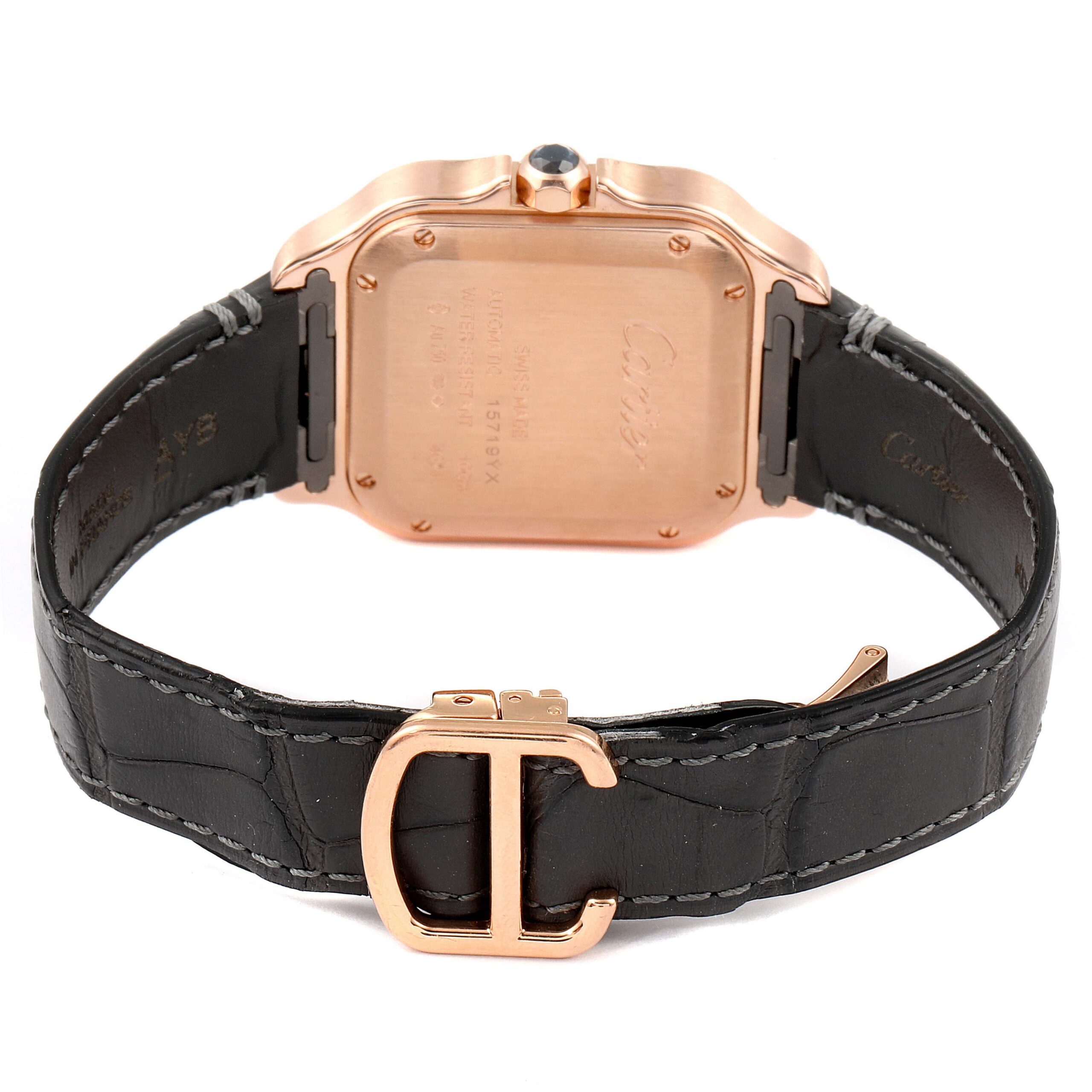 Cartier Santos Midsize Rose Gold Grey Strap Mens Watch WGSA0012 Box Card