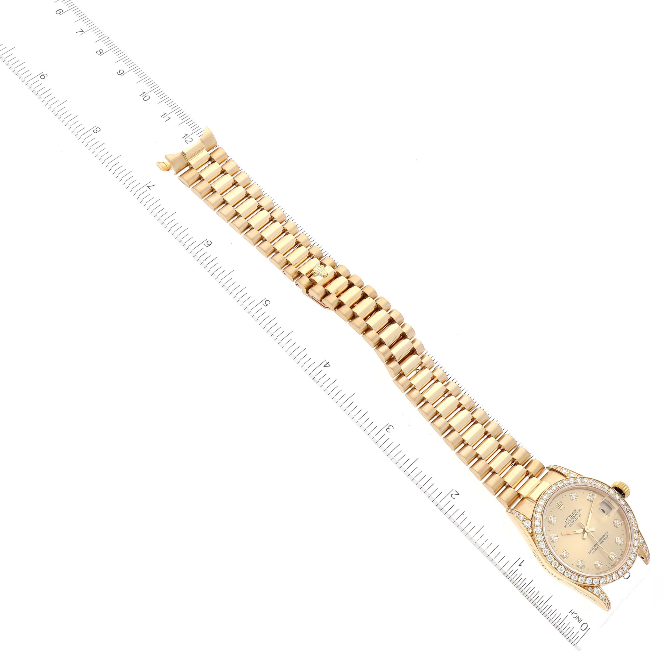 Rolex Datejust President Midsize Yellow Gold Diamond Bezel Ladies Watch 68158