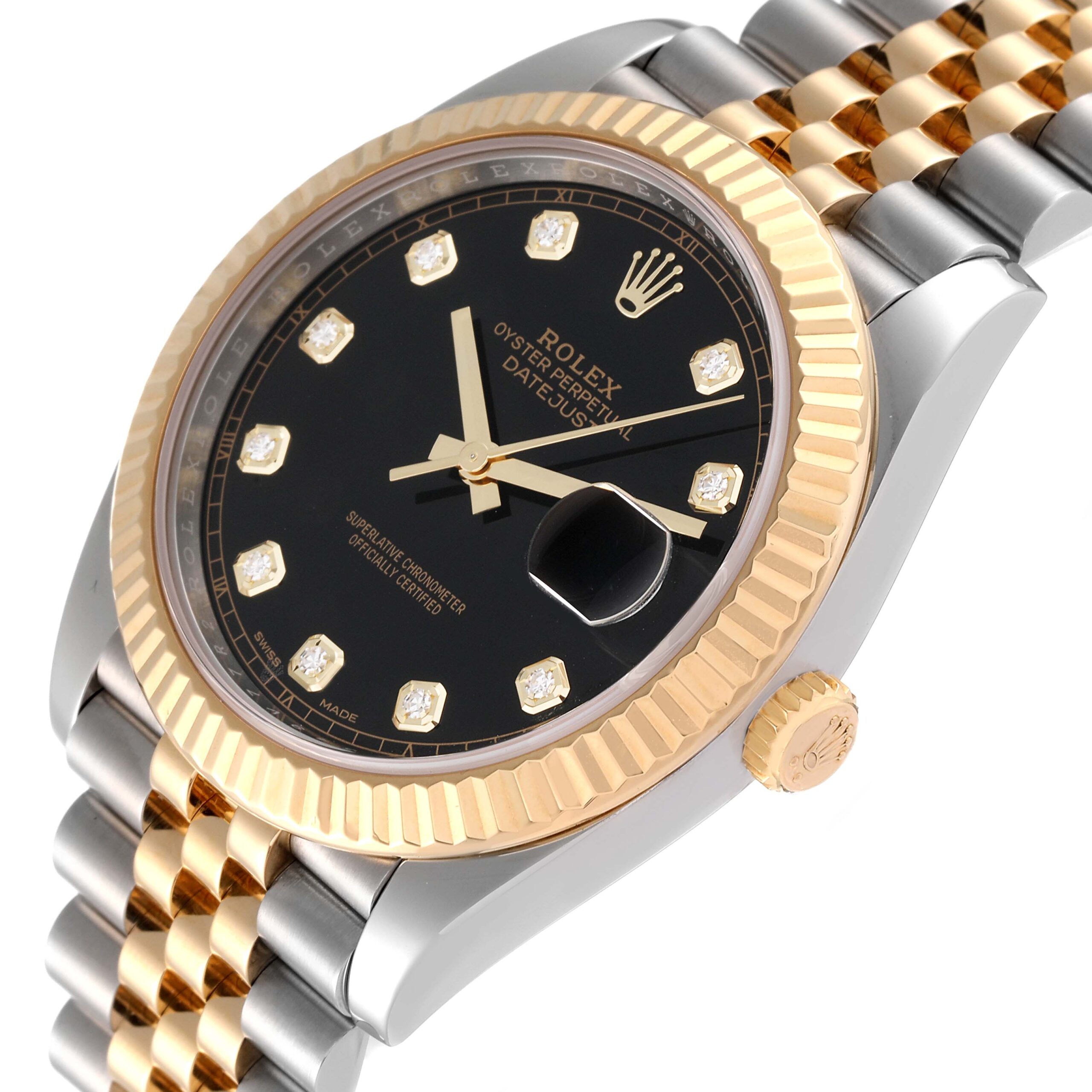 Rolex Datejust 41 Steel Yellow Gold Black Diamond Dial Watch 126333 Box Card