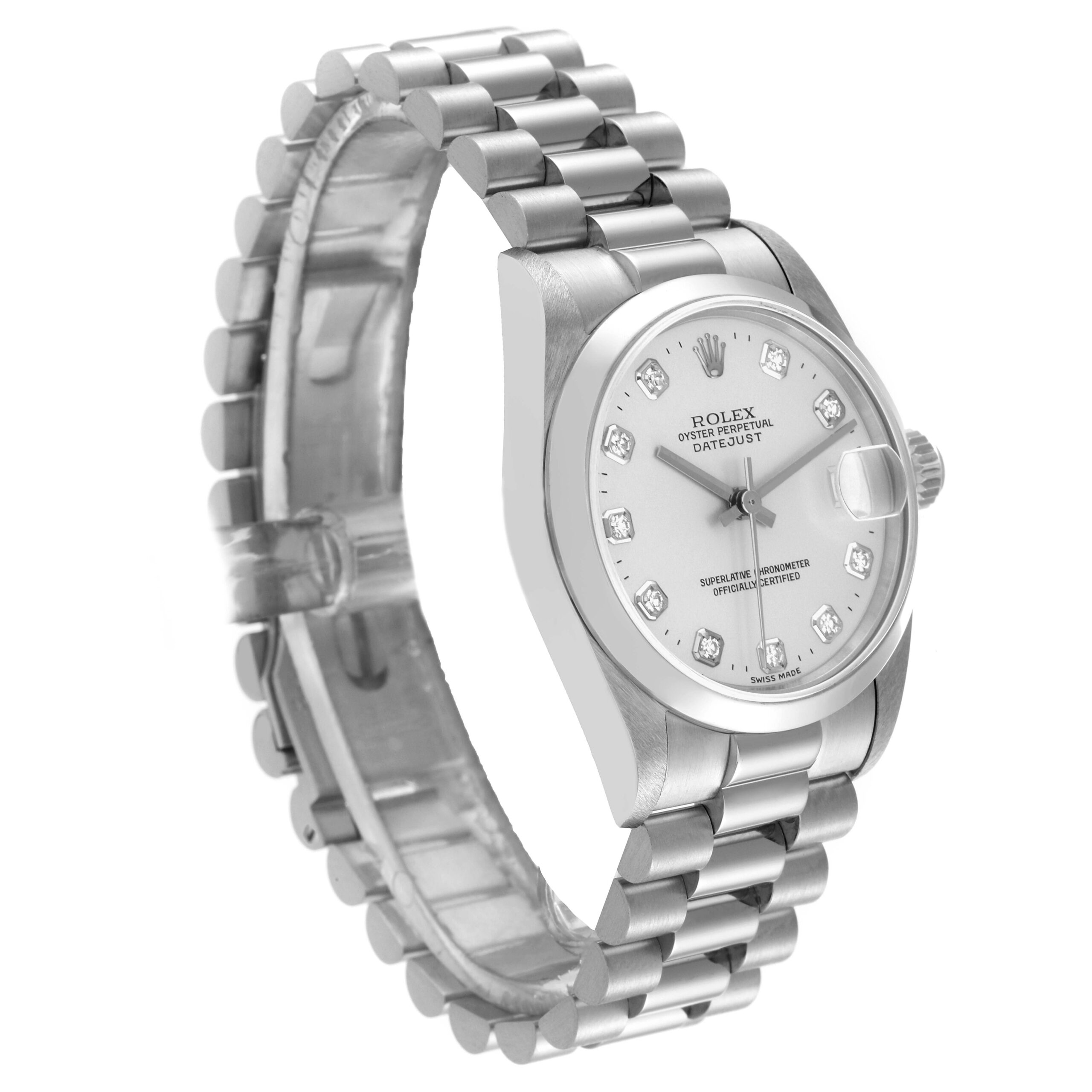 Rolex Datejust President Midsize Platinum Silver Diamond Dial Ladies Watch 68246