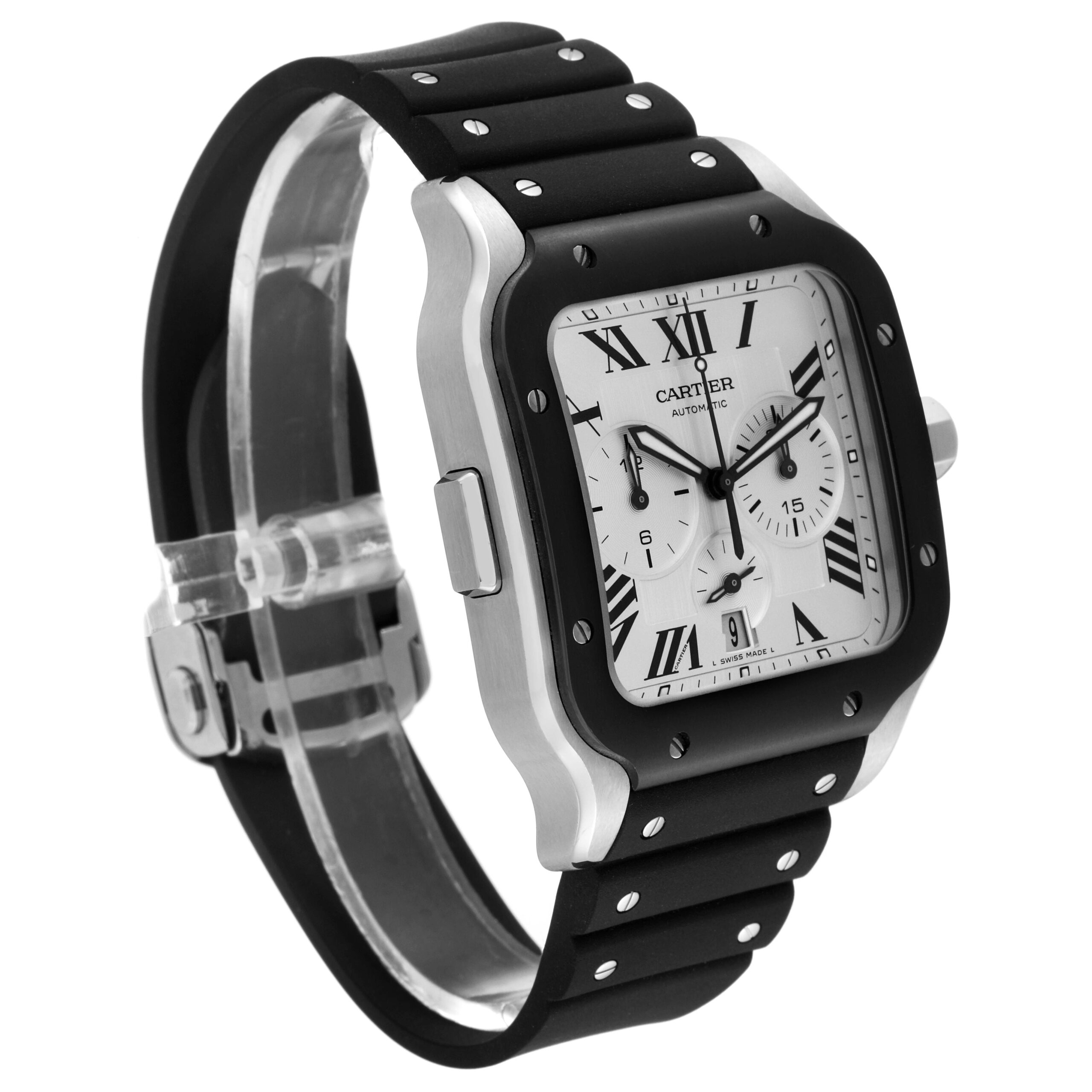 Cartier Santos XL Chronograph Steel ADLC Mens Watch WSSA0017 Box Card