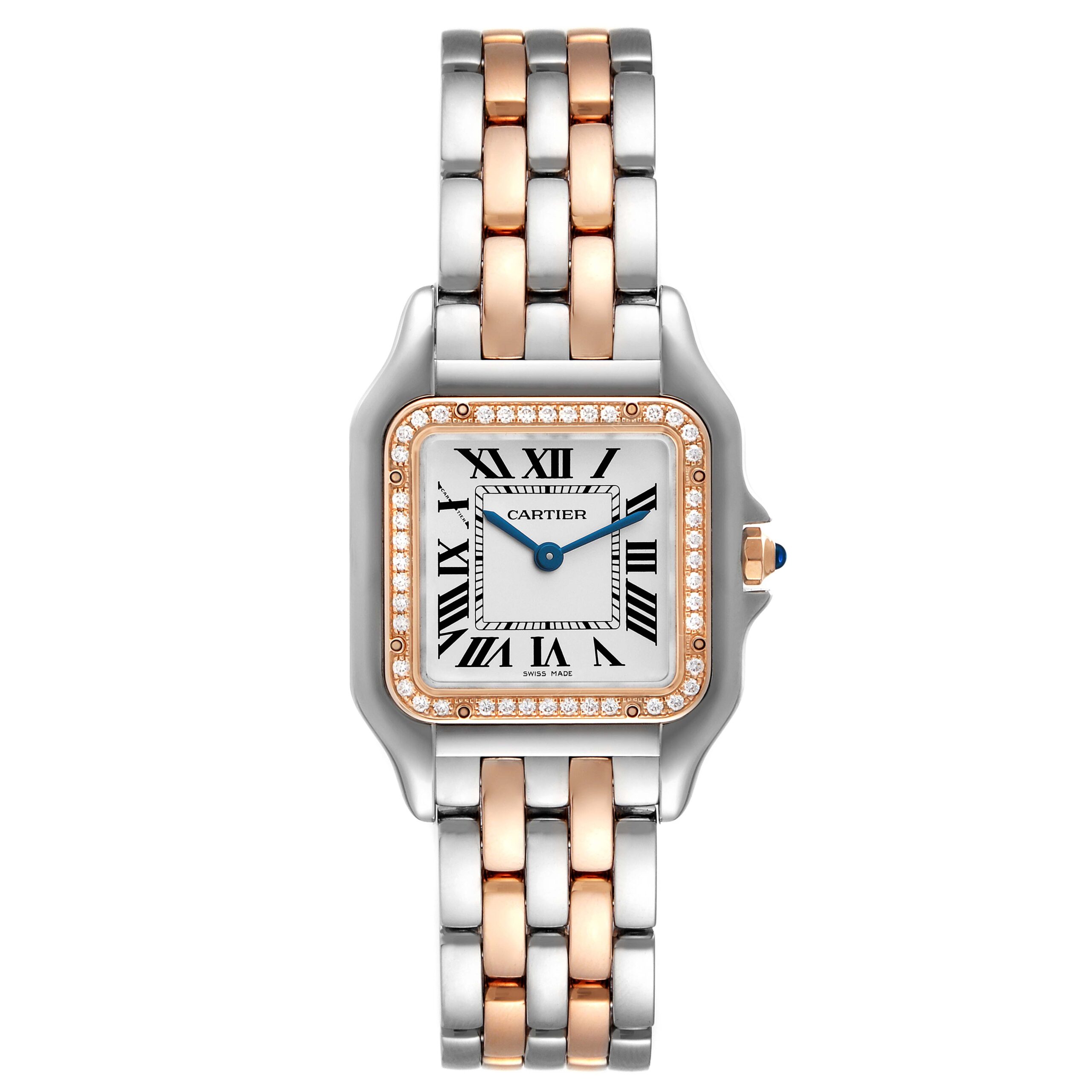 Cartier Panthere Medium Steel Rose Gold Diamond Ladies Watch W3PN0007 Box Card
