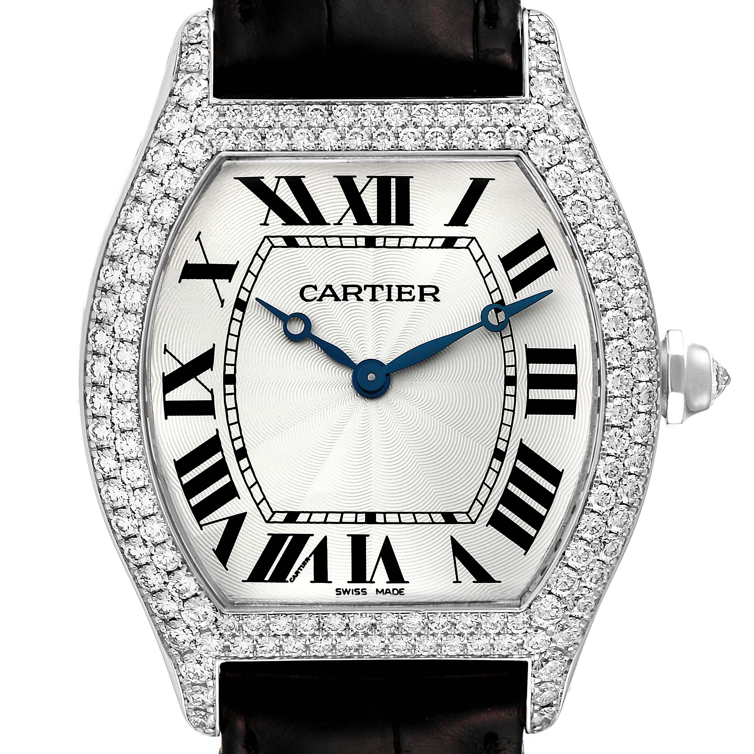 Cartier Tortue Large White Gold Diamond Mens Watch WA503851