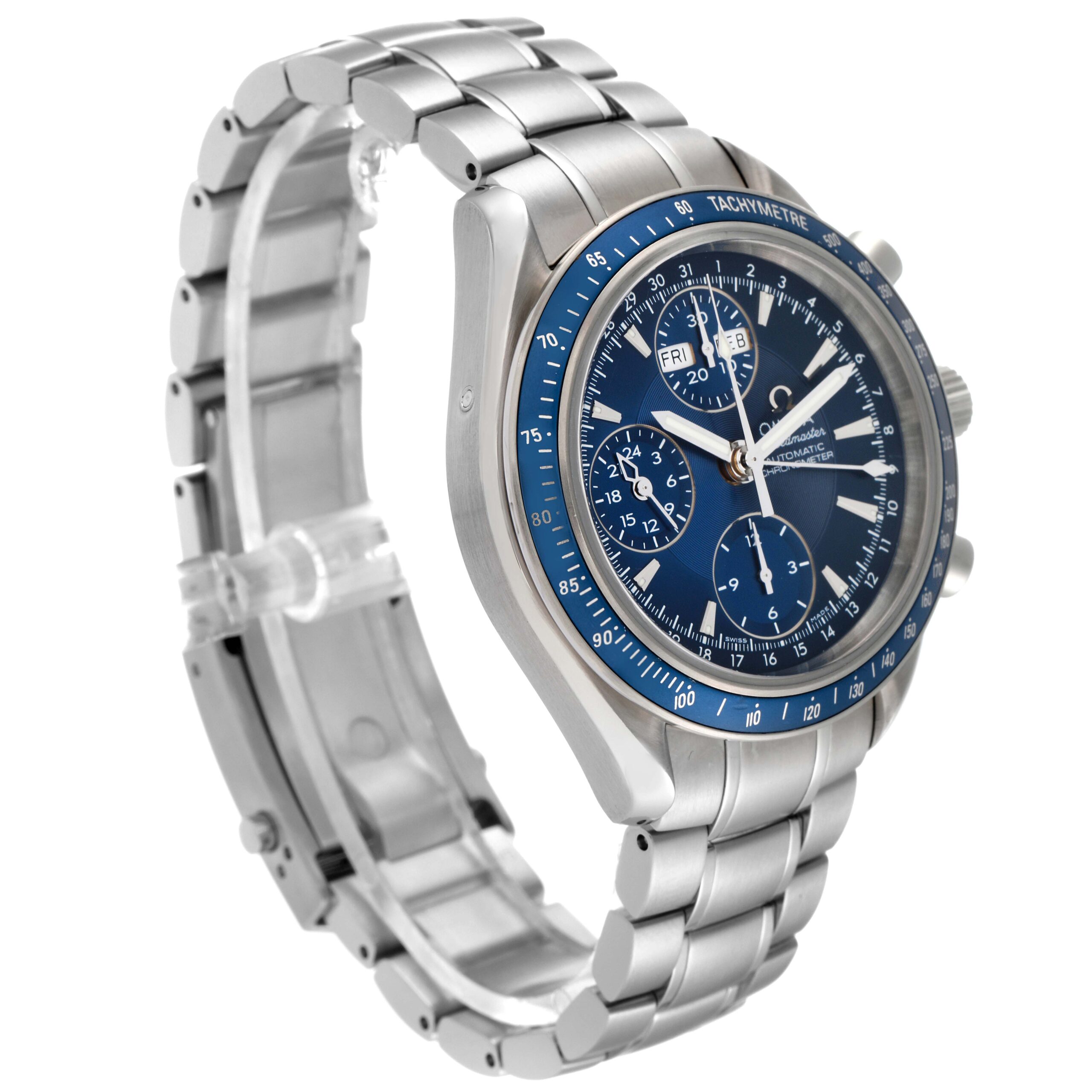 Omega Speedmaster Day Date Blue Dial Chronograph Mens Watch 3222.80.00 Box Card
