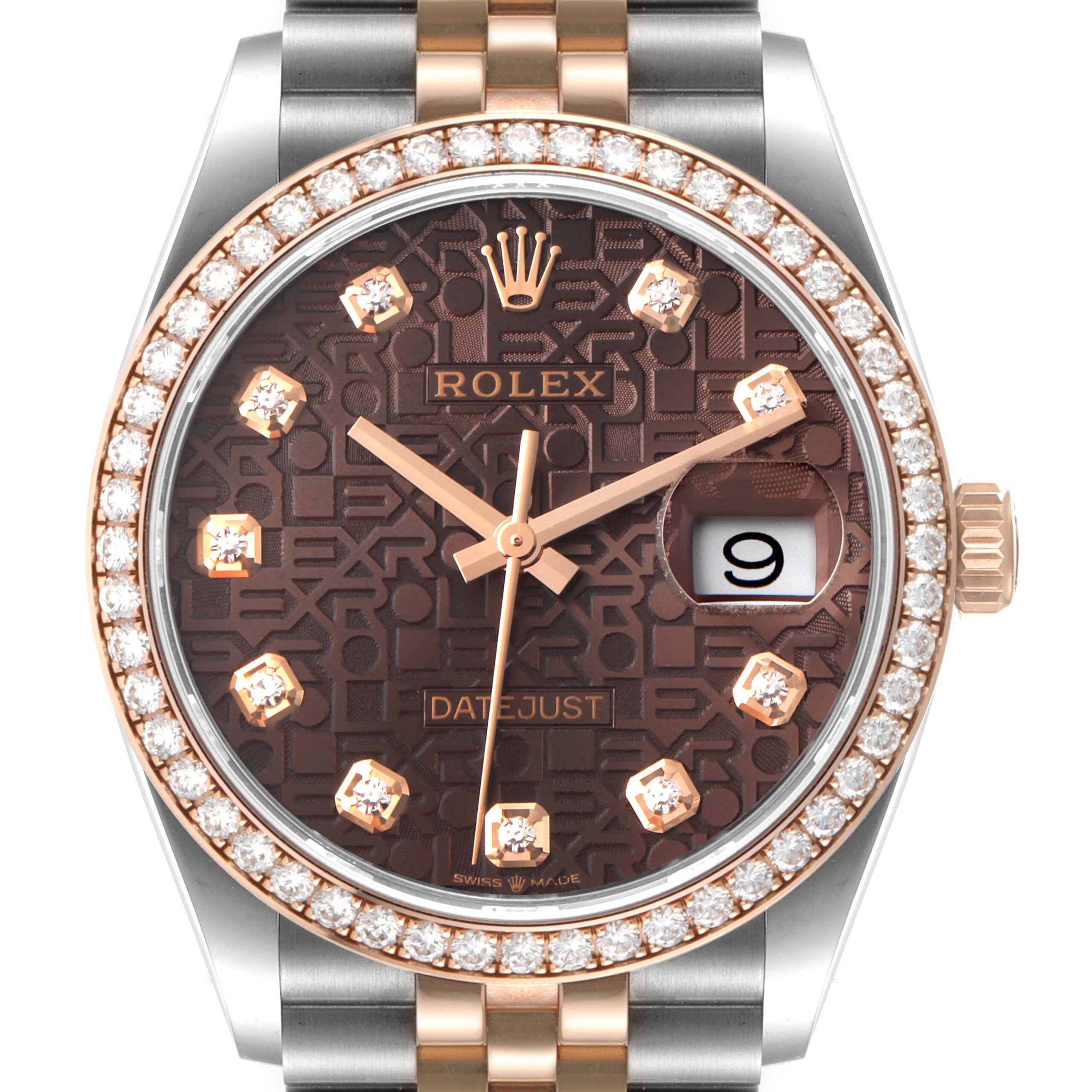 Rolex Datejust Steel Rose Gold Diamond Mens Watch 126281 Box Card
