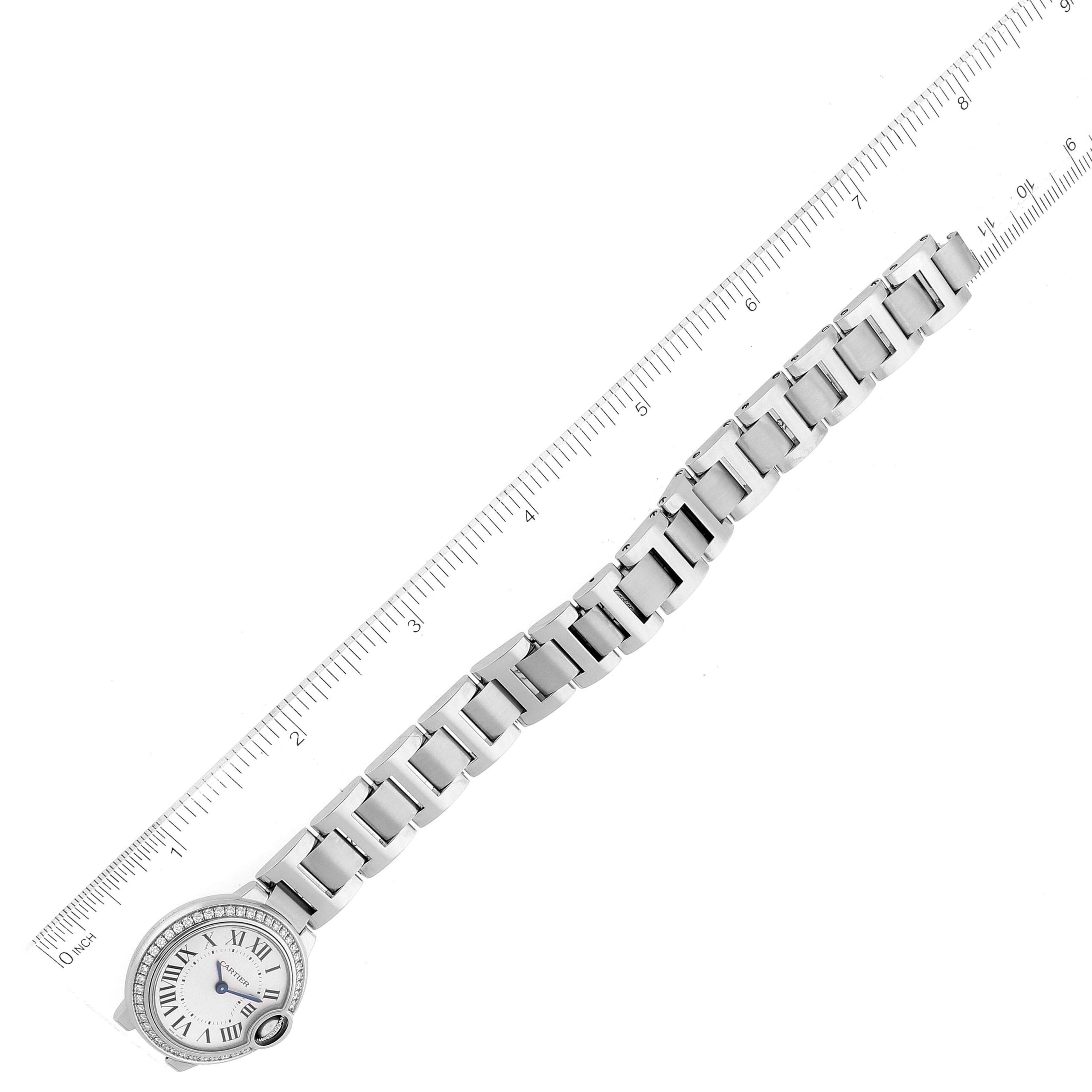 Cartier Ballon Bleu Steel Silver Dial Diamond Ladies Watch W4BB0015 Box Papers