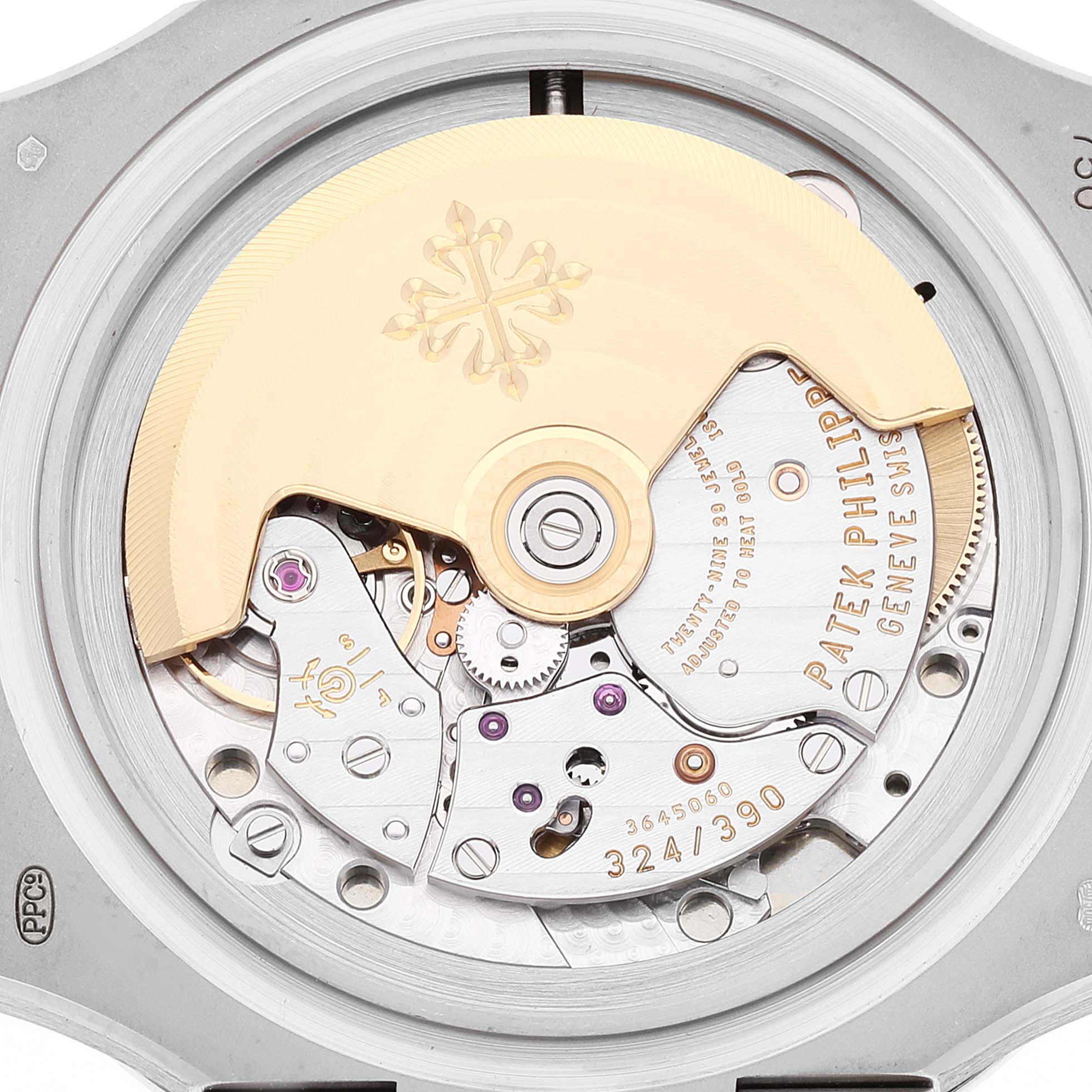 Patek Philippe Nautilus 18K White Gold Black Strap Mens Watch 5711 Box Papers