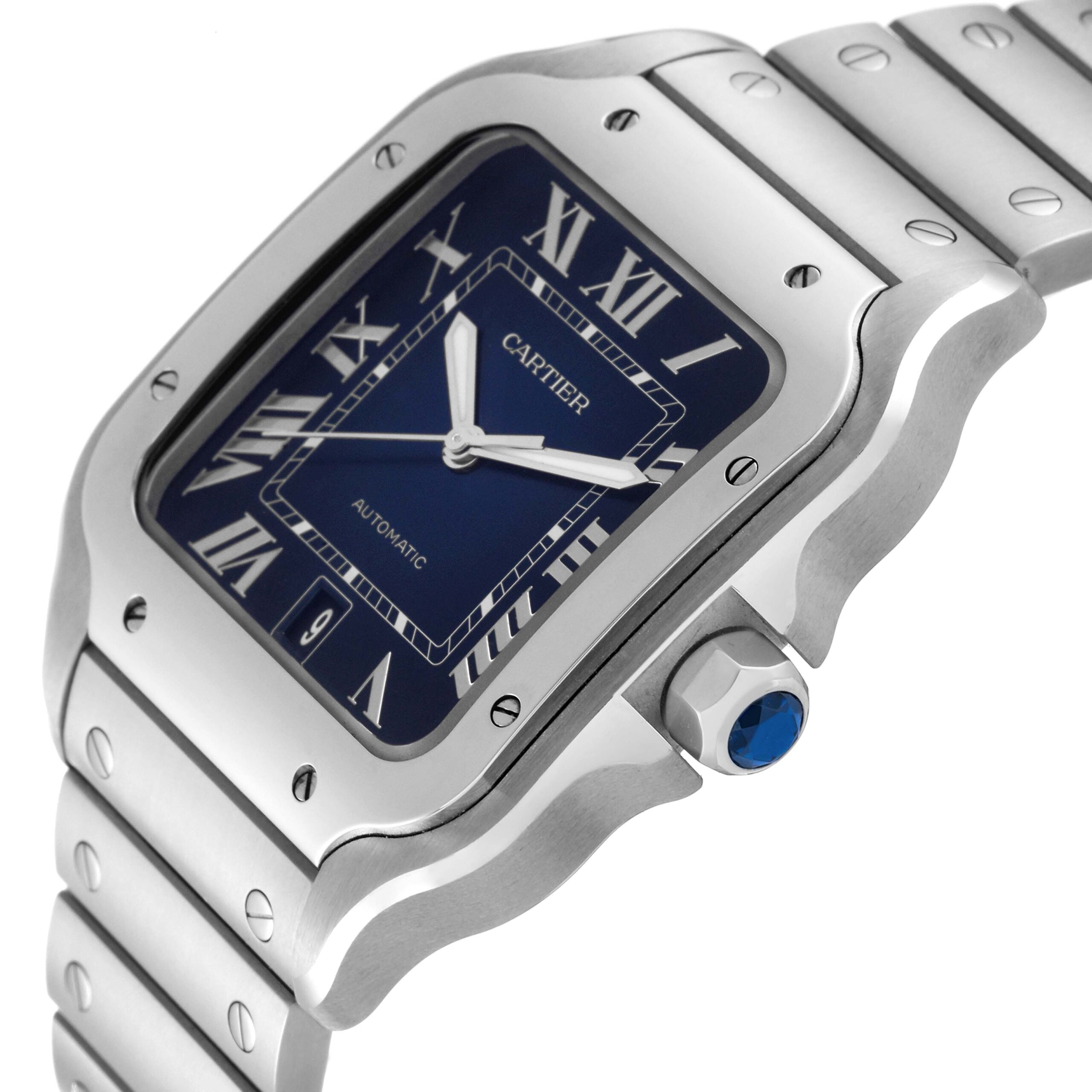 Cartier Santos Stainless Steel Blue Dial Mens Watch WSSA0030 Unworn