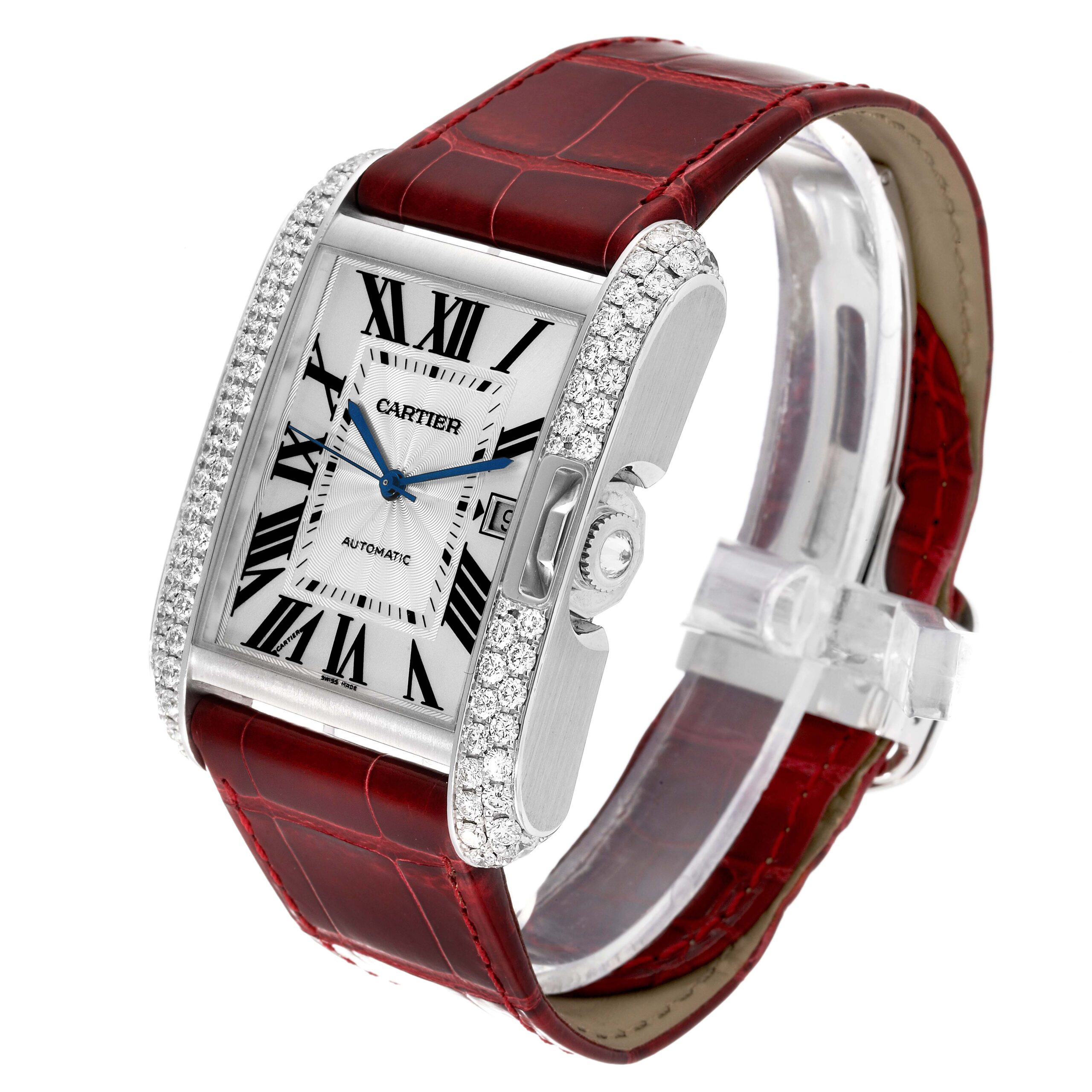 Cartier Tank Anglaise XL White Gold Diamond Mens Watch WT100023