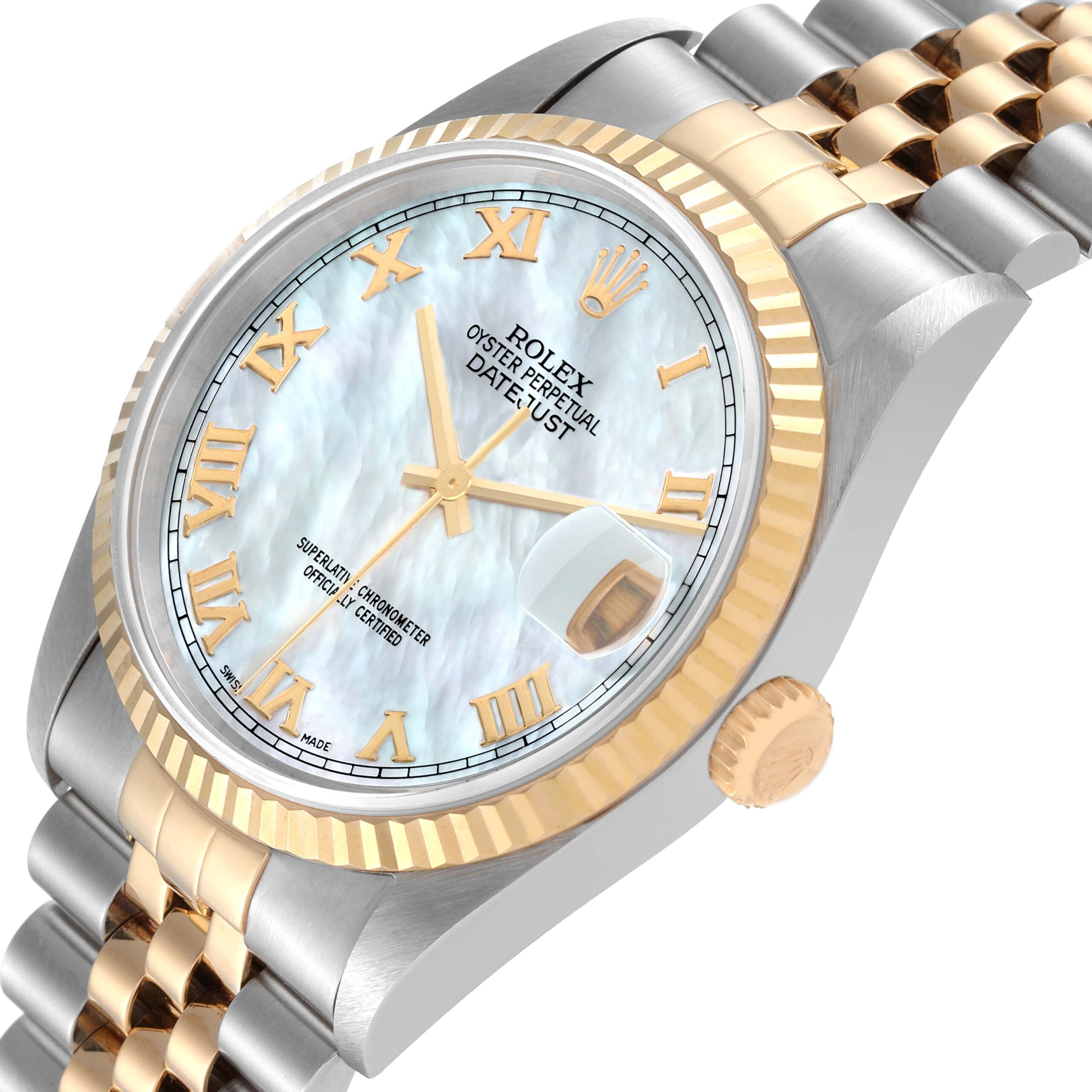 Rolex Datejust Steel Yellow Gold Mother of Pearl Dial Mens Watch 16233