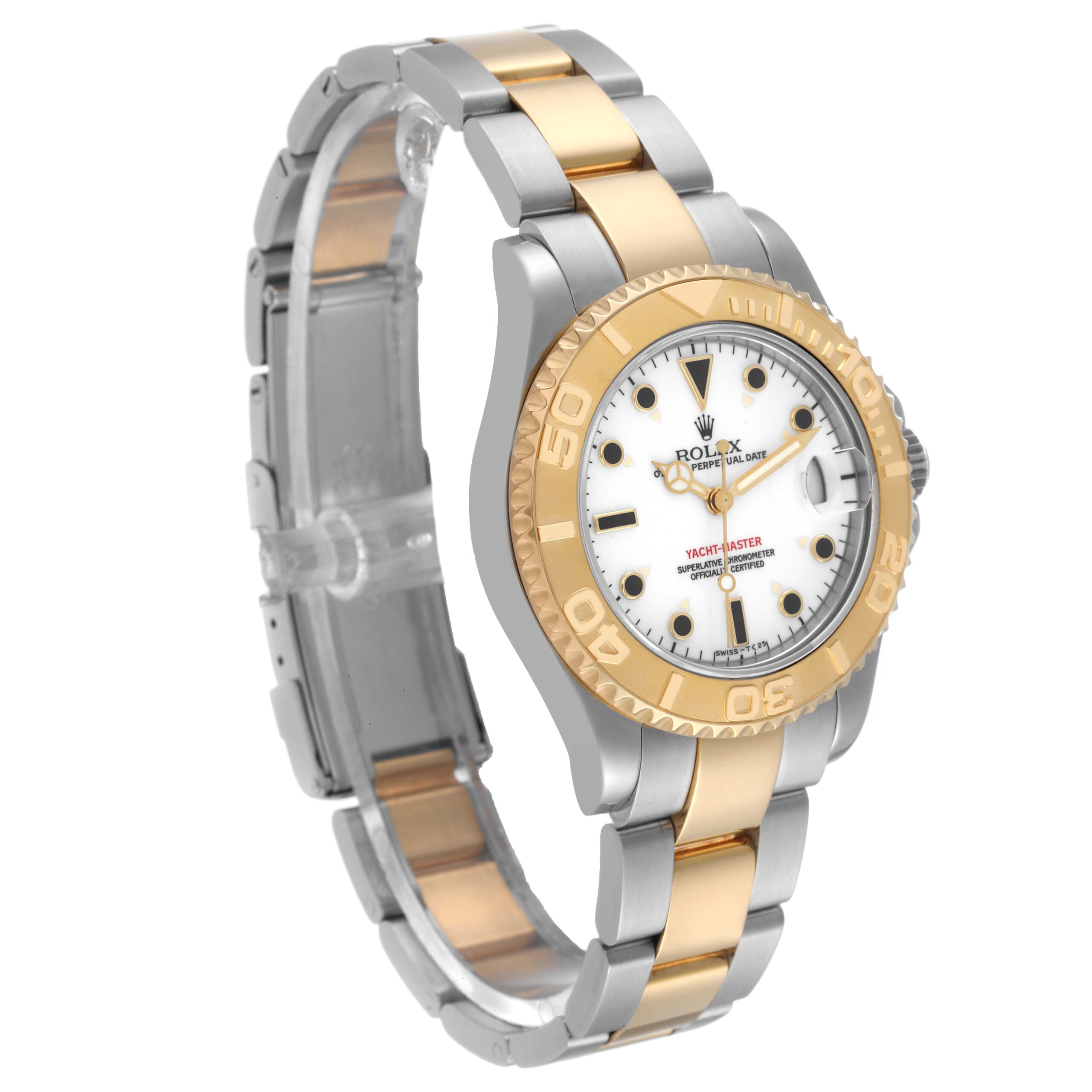 Rolex Yachtmaster 35 Midsize Steel Yellow Gold White Dial Mens Watch 68623