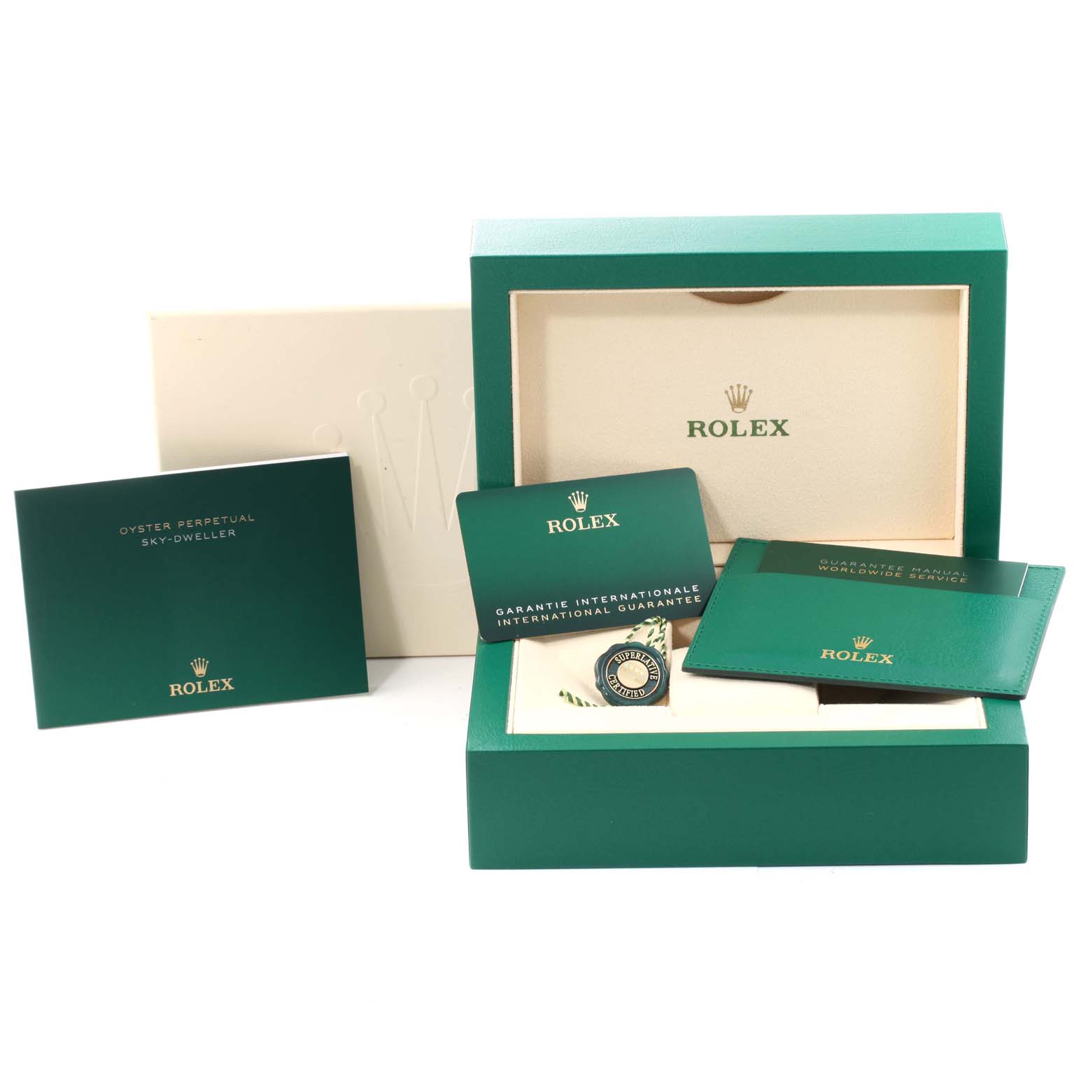 Rolex Sky-Dweller Blue Dial Steel White Gold Mens Watch 326934 Box Card