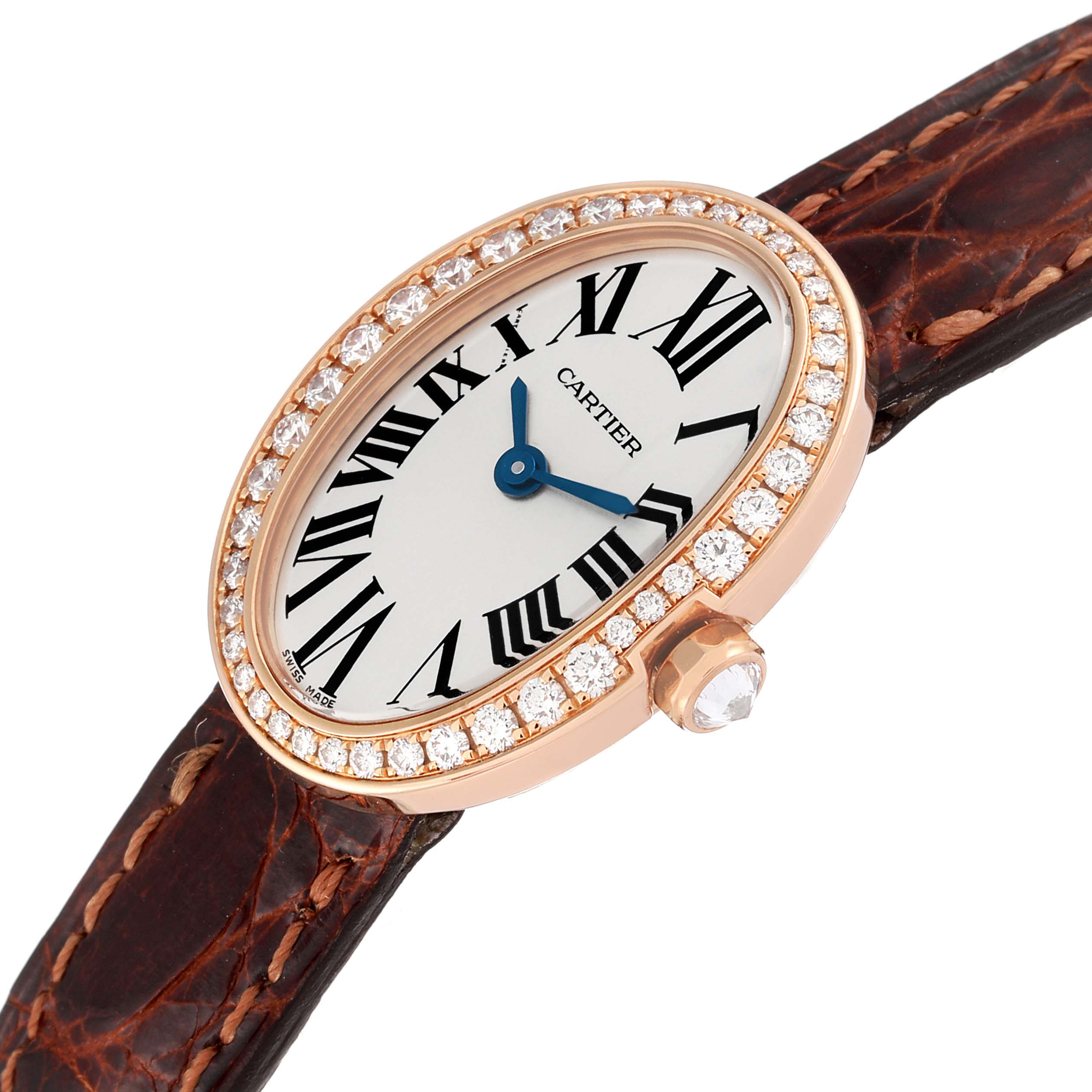 Cartier Baignoire 18K Rose Gold Diamond Ladies Watch WB520028 Box Papers