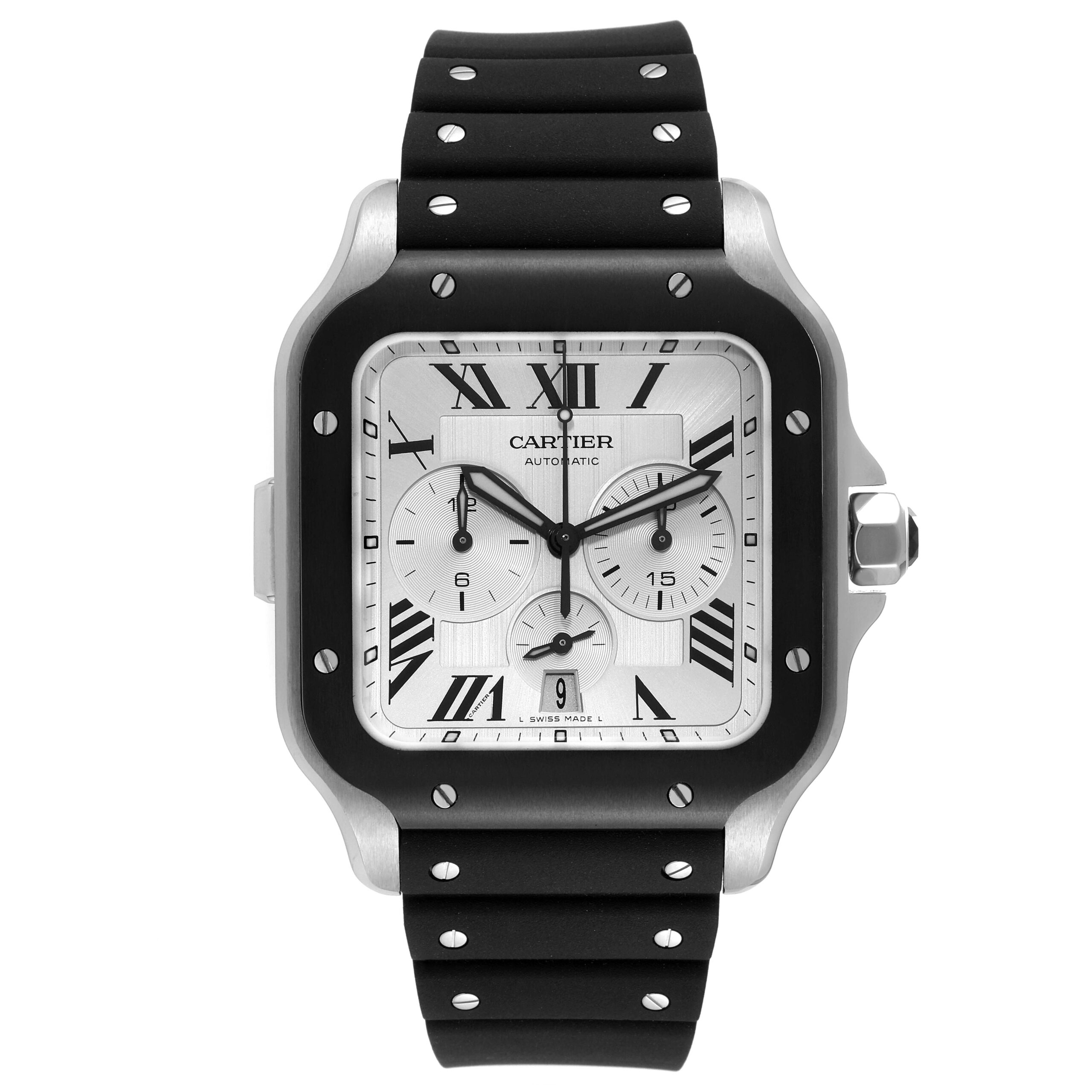 Cartier Santos XL Chronograph Steel ADLC Mens Watch WSSA0017 Box Card