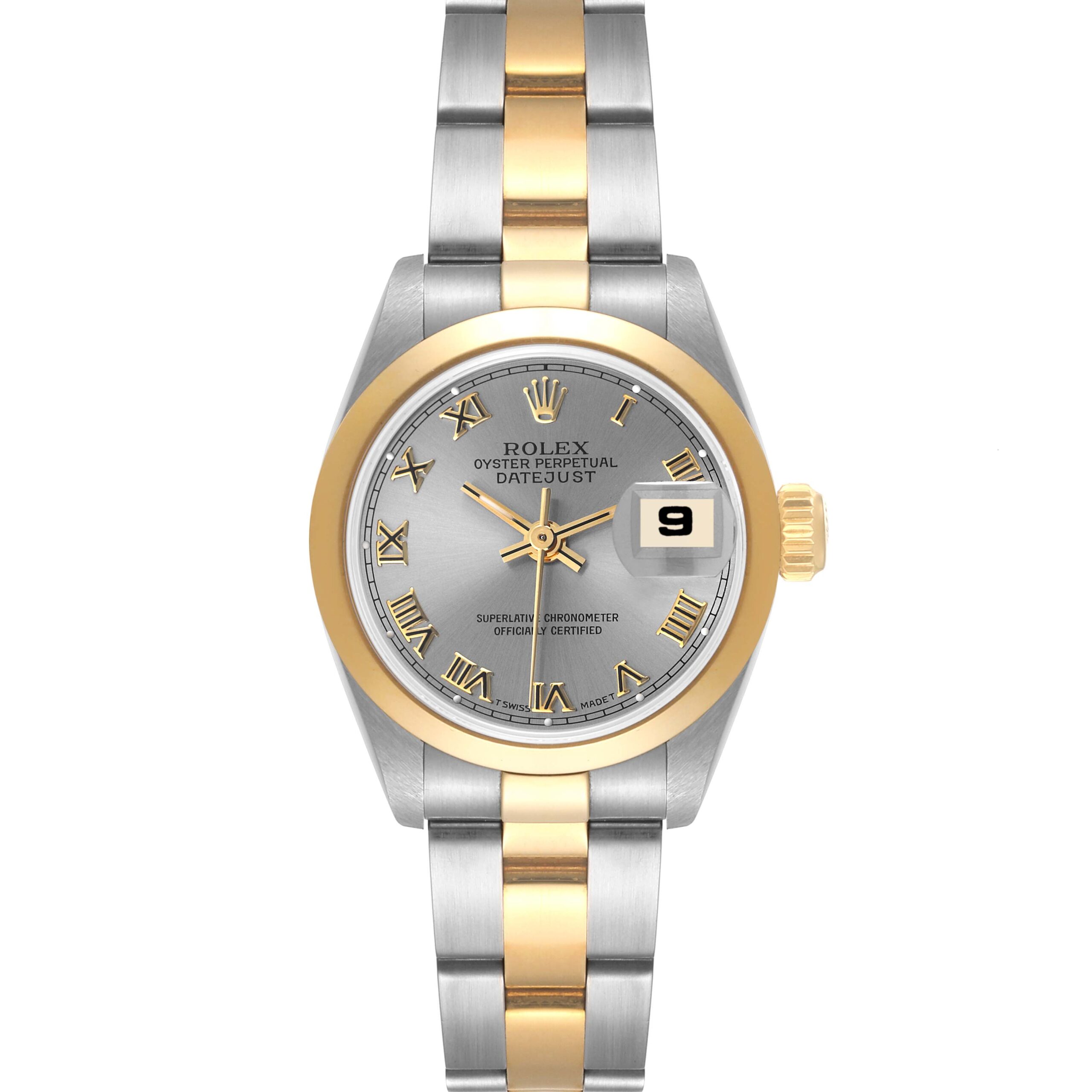 Rolex Datejust Steel Yellow Gold Slate Roman Dial Ladies Watch 69163