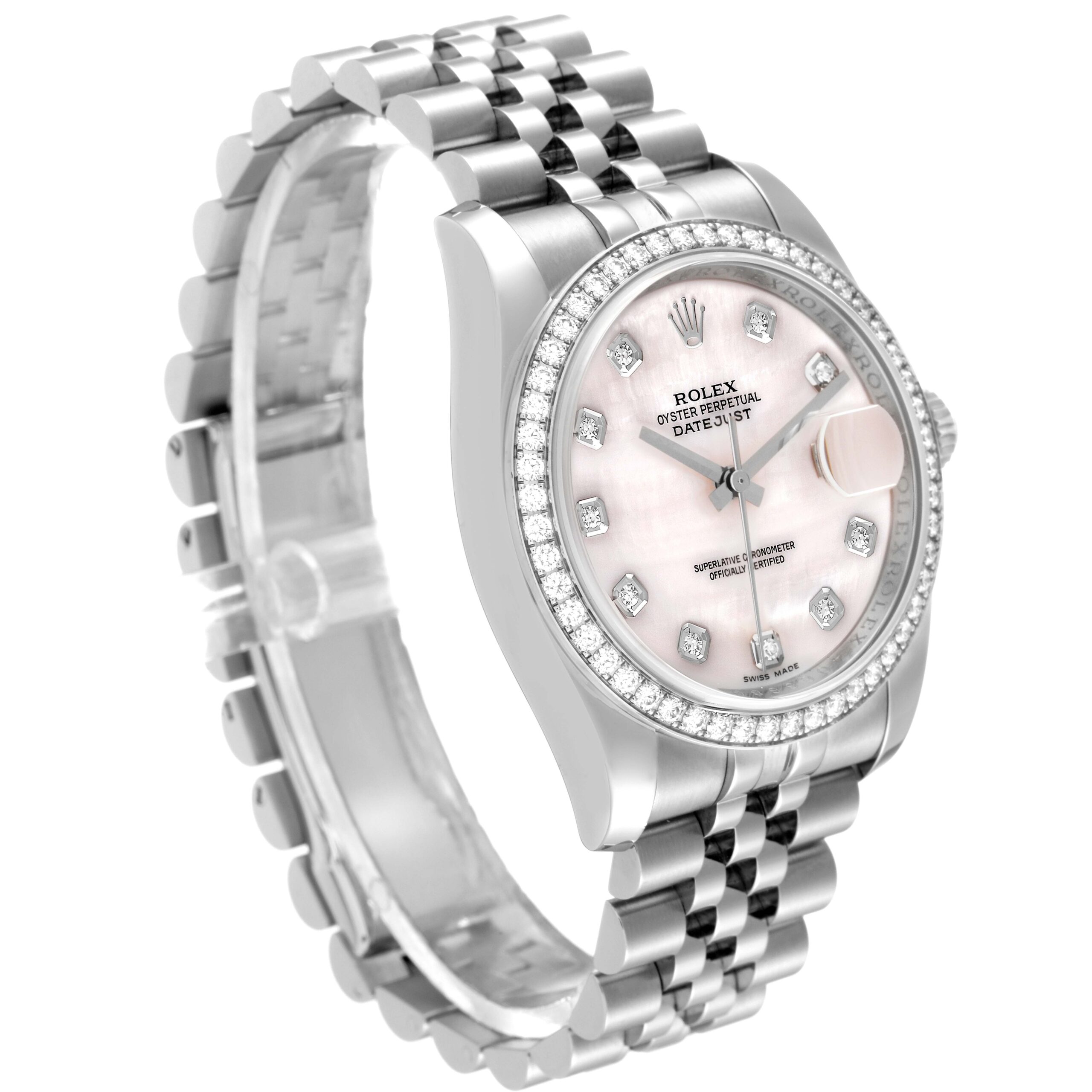 Rolex Datejust Mother of Pearl Diamond Steel Mens Watch 116244 Box Card  #x2B; 1 Watch Link