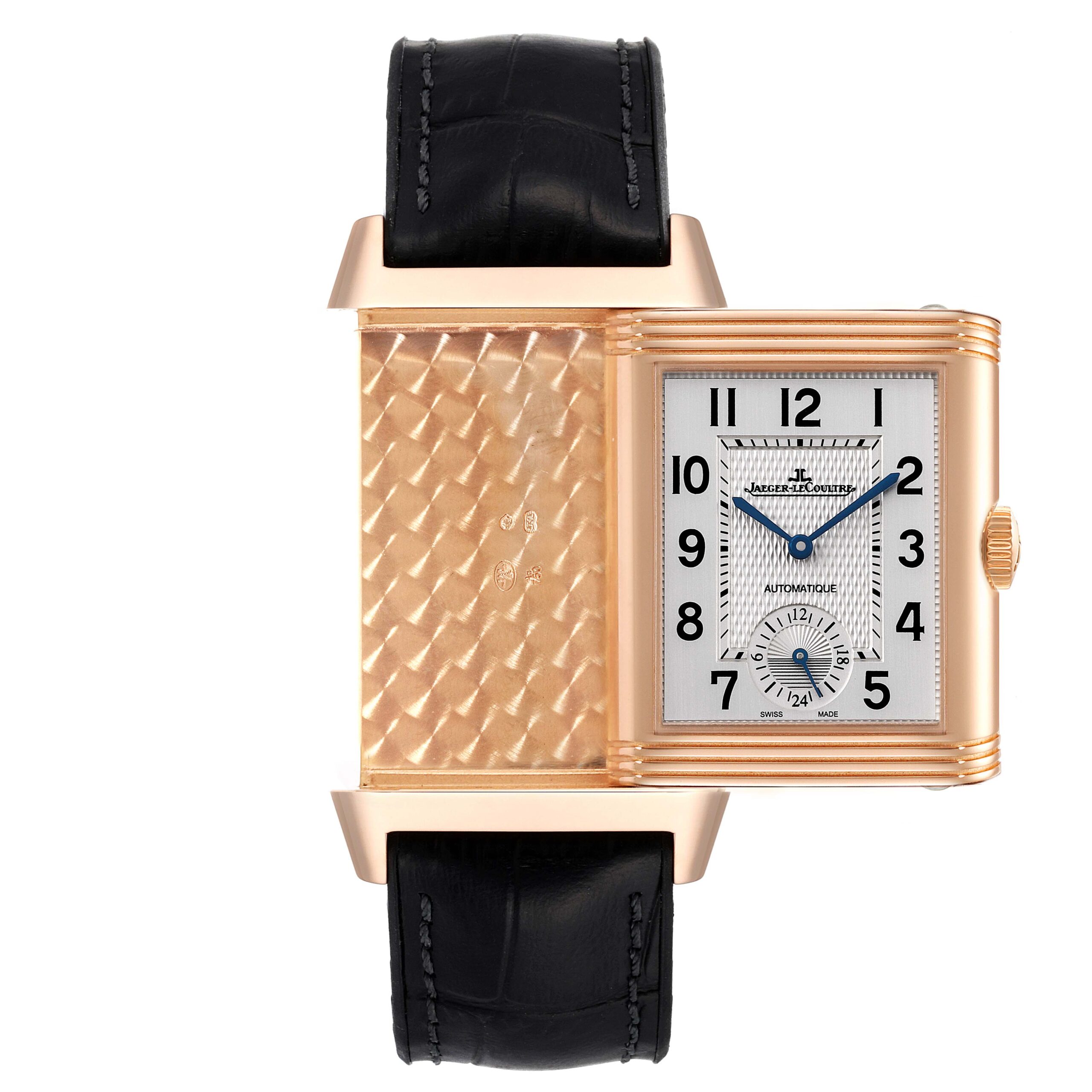 Jaeger LeCoultre Reverso Duoface Rose Gold Mens Watch 215.2.S9 Q3832420 Box Card