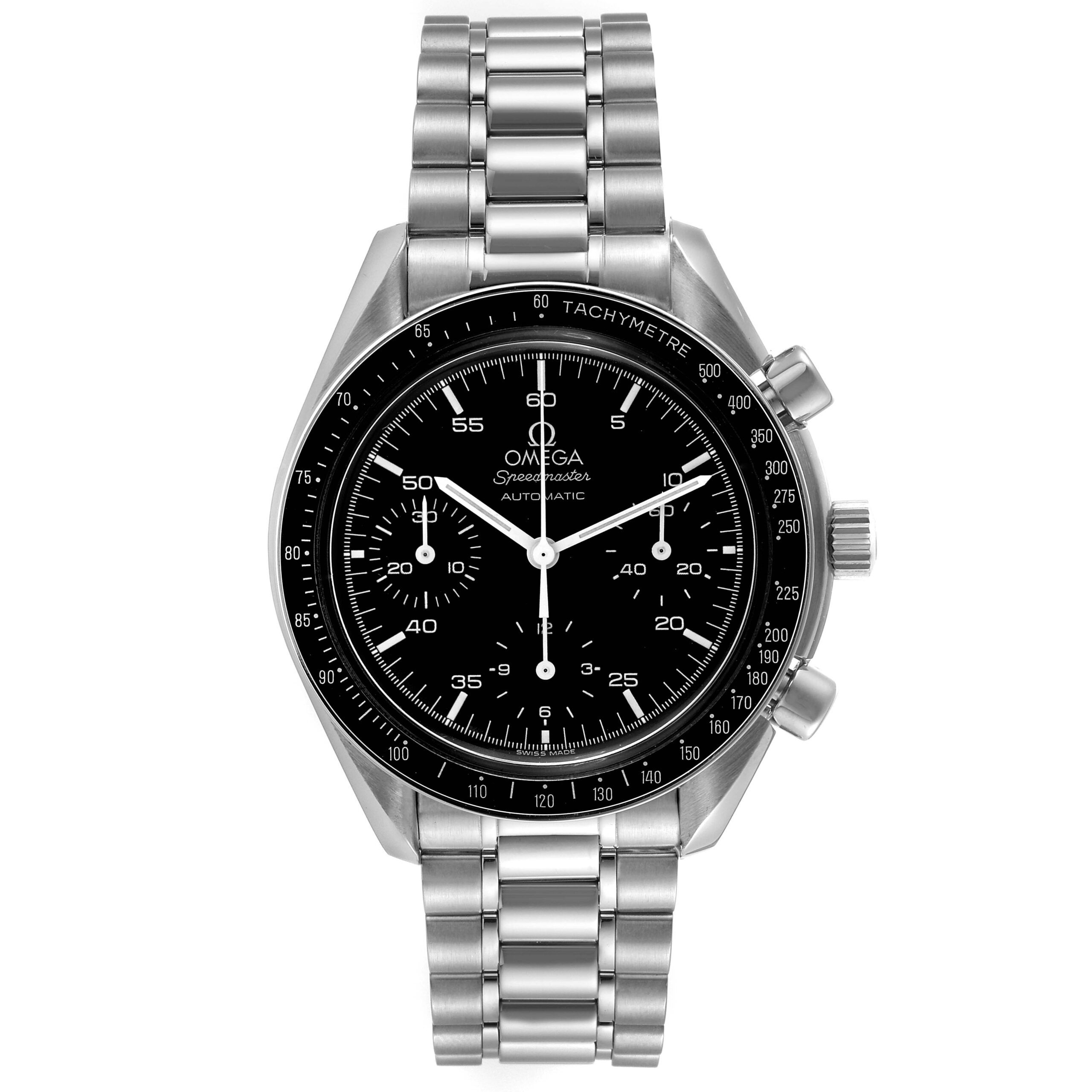 Omega Speedmaster Reduced Hesalite Chronograph Steel Mens Watch 3510.50.00 Card
