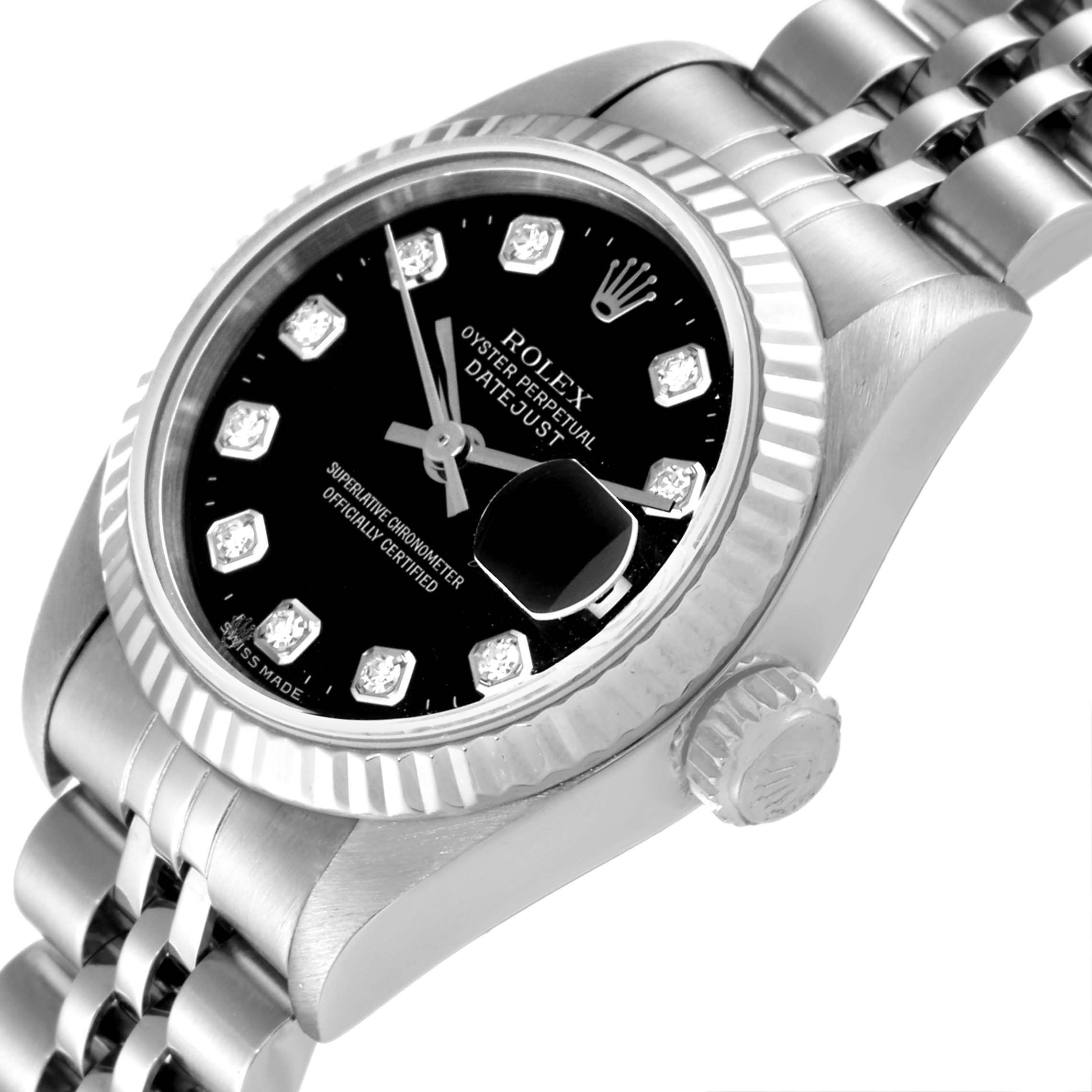 Rolex Datejust Steel White Gold Black Diamond Dial Ladies Watch 79174