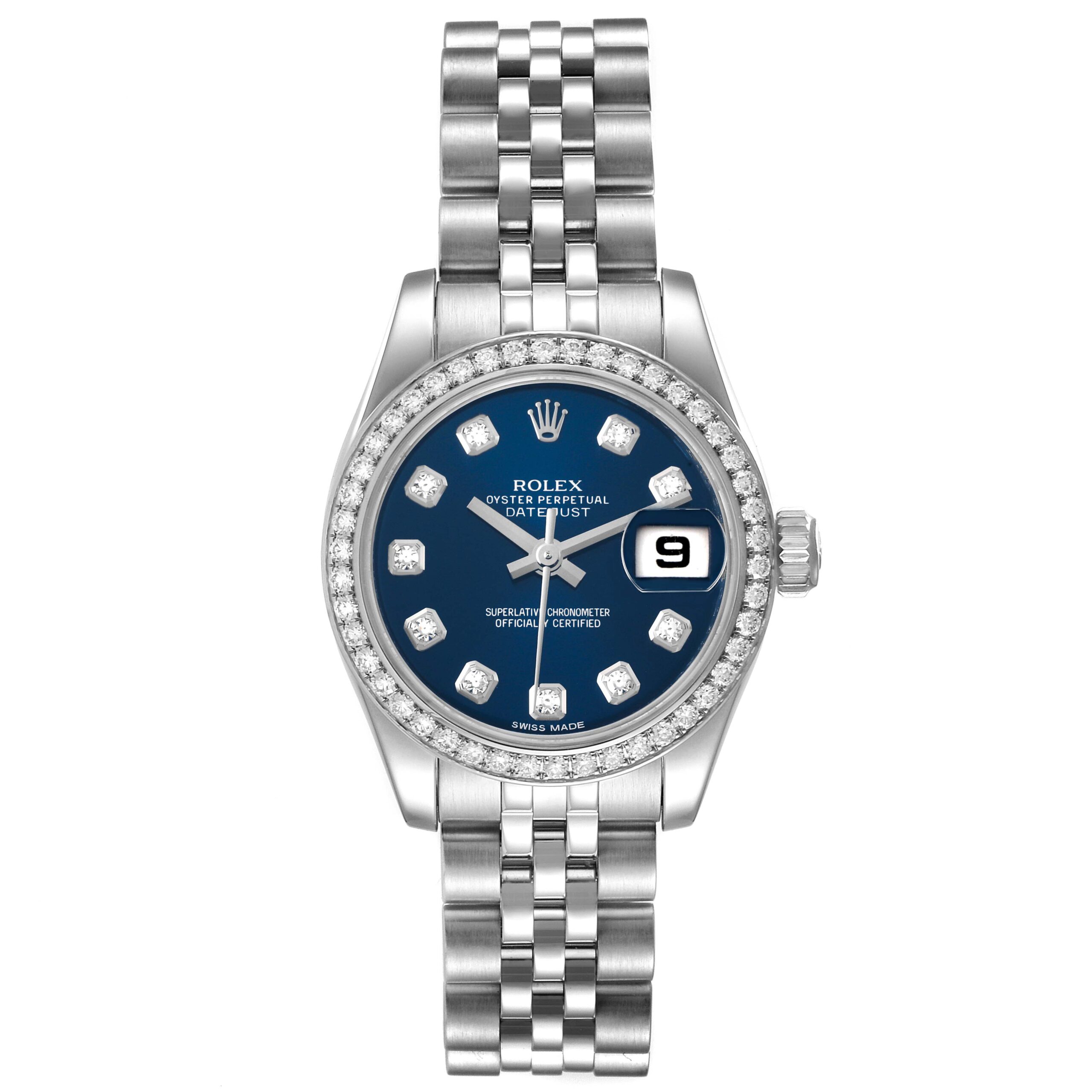 Rolex Datejust Steel White Gold Blue Dial Diamond Ladies Watch 179384