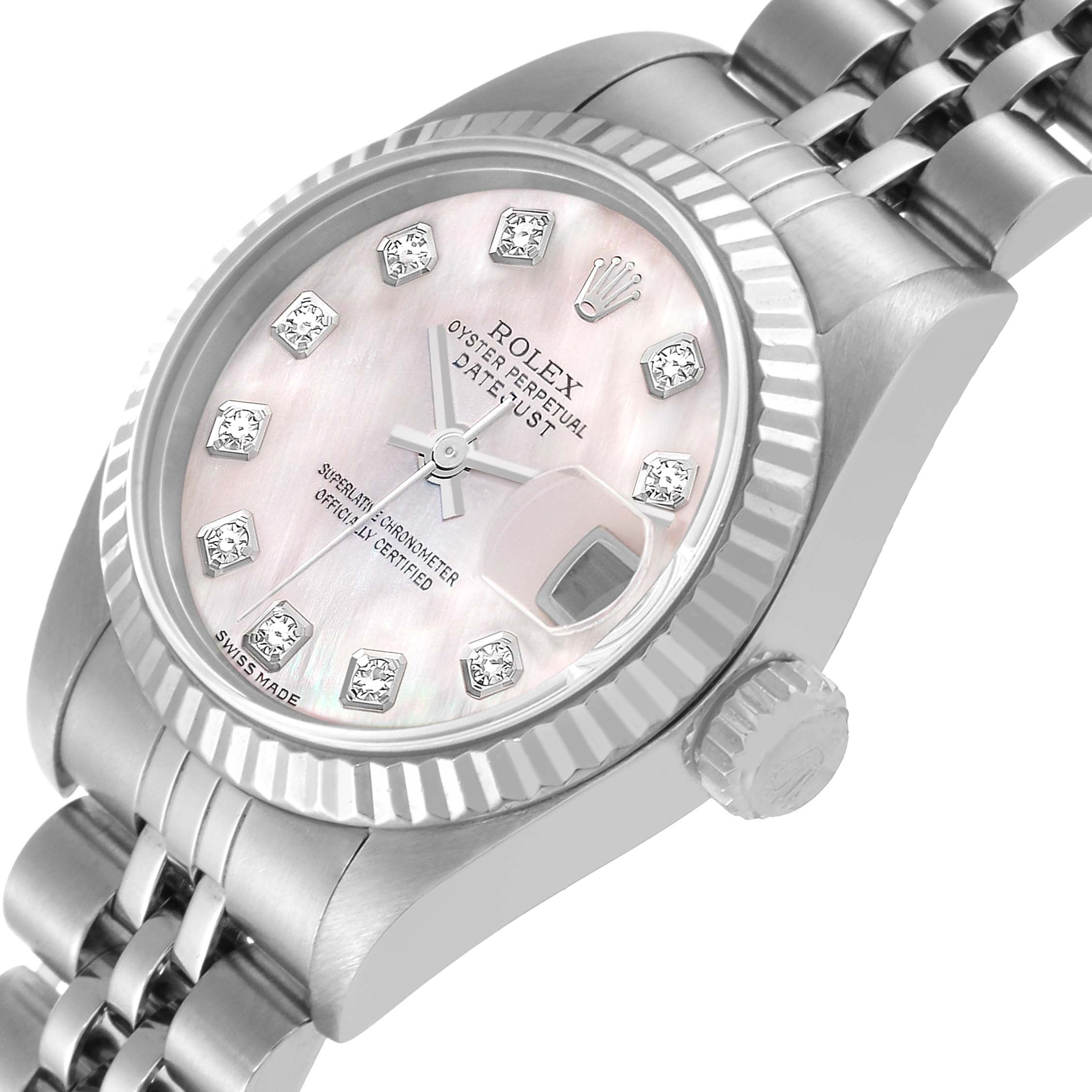 Rolex Datejust Steel White Gold Mother of Pearl Diamond Ladies Watch 79174 Box Papers