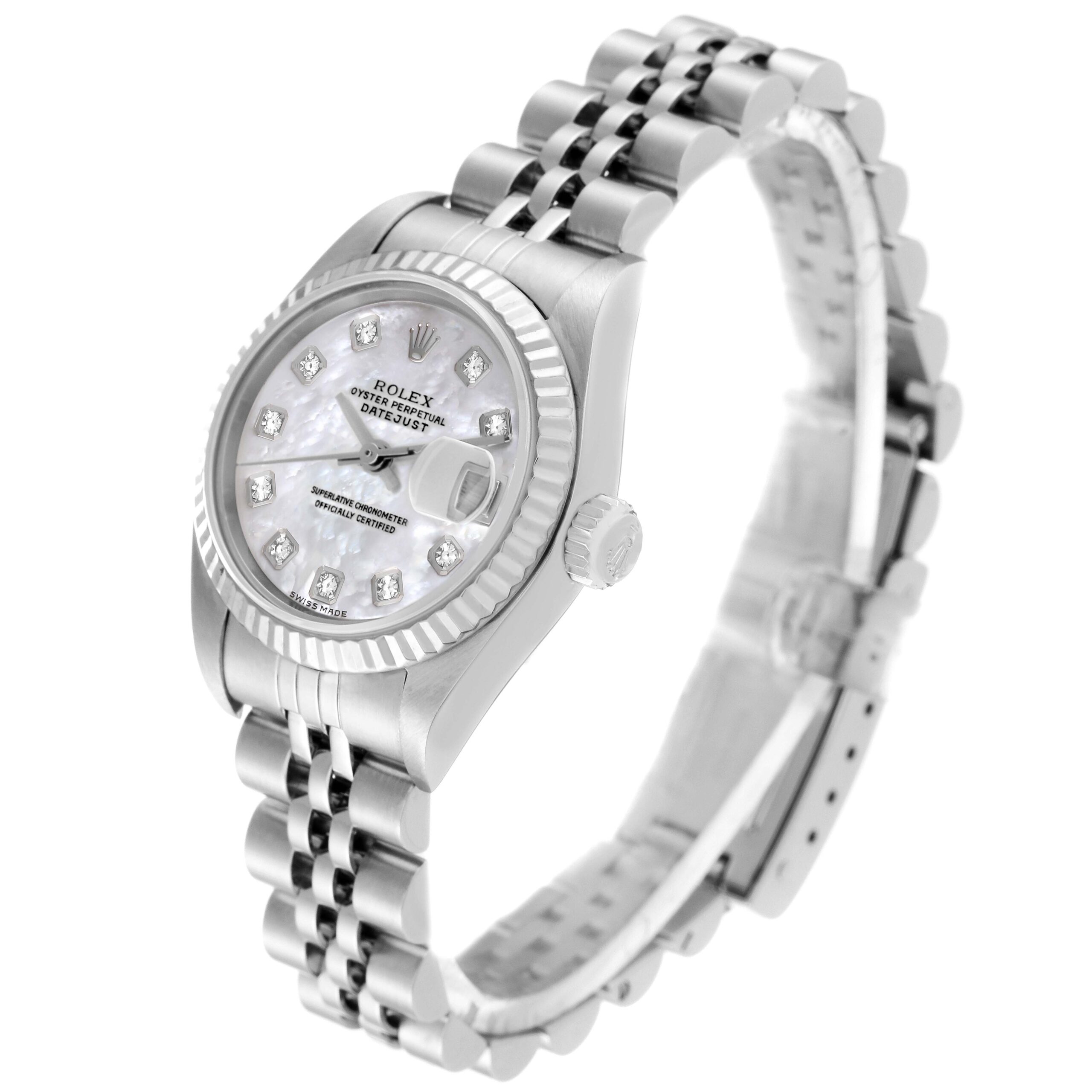 Rolex Datejust Steel White Gold Mother of Pearl Diamond Ladies Watch 79174