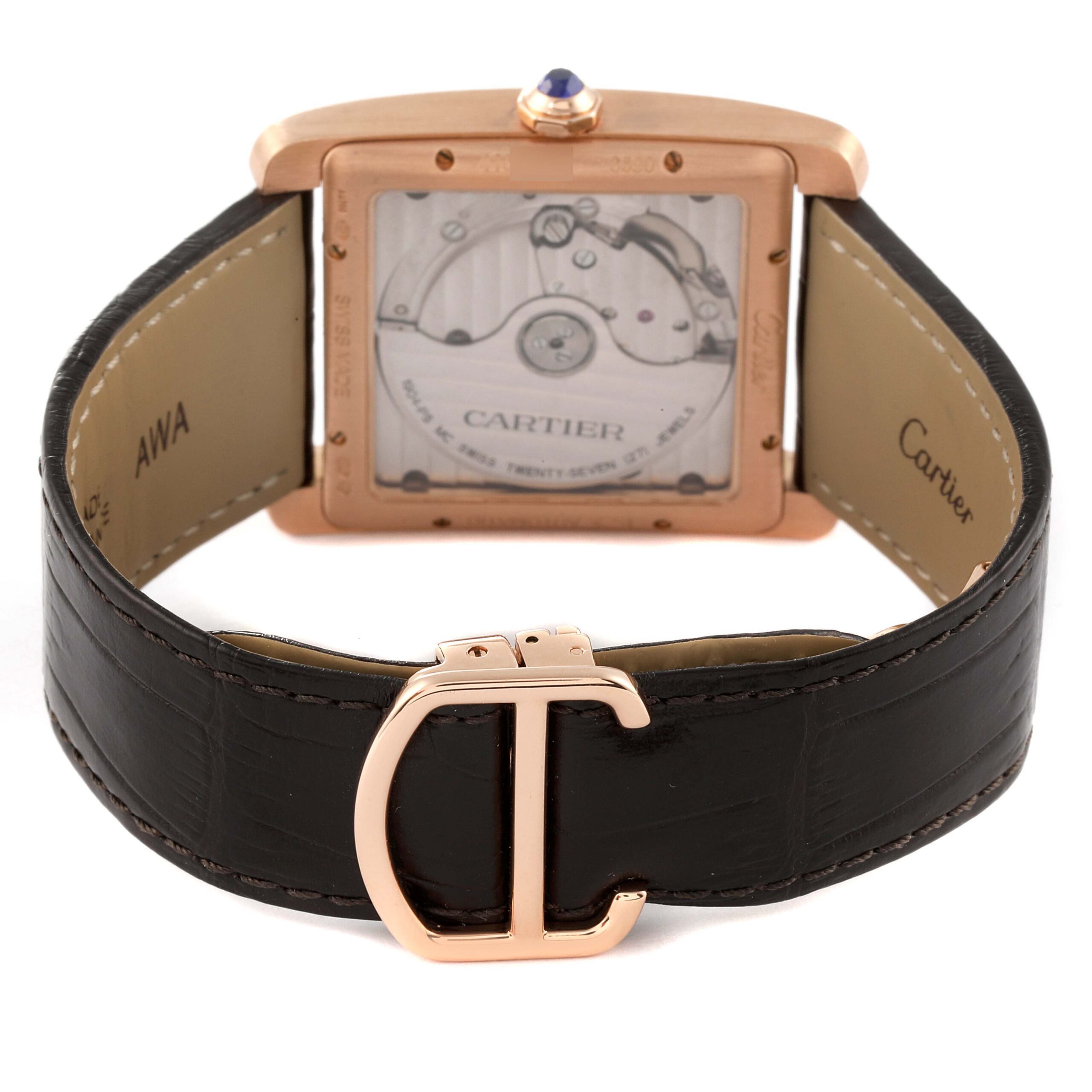 Cartier Tank MC Rose Gold Brown Dial Brown Strap Mens Watch W5330002