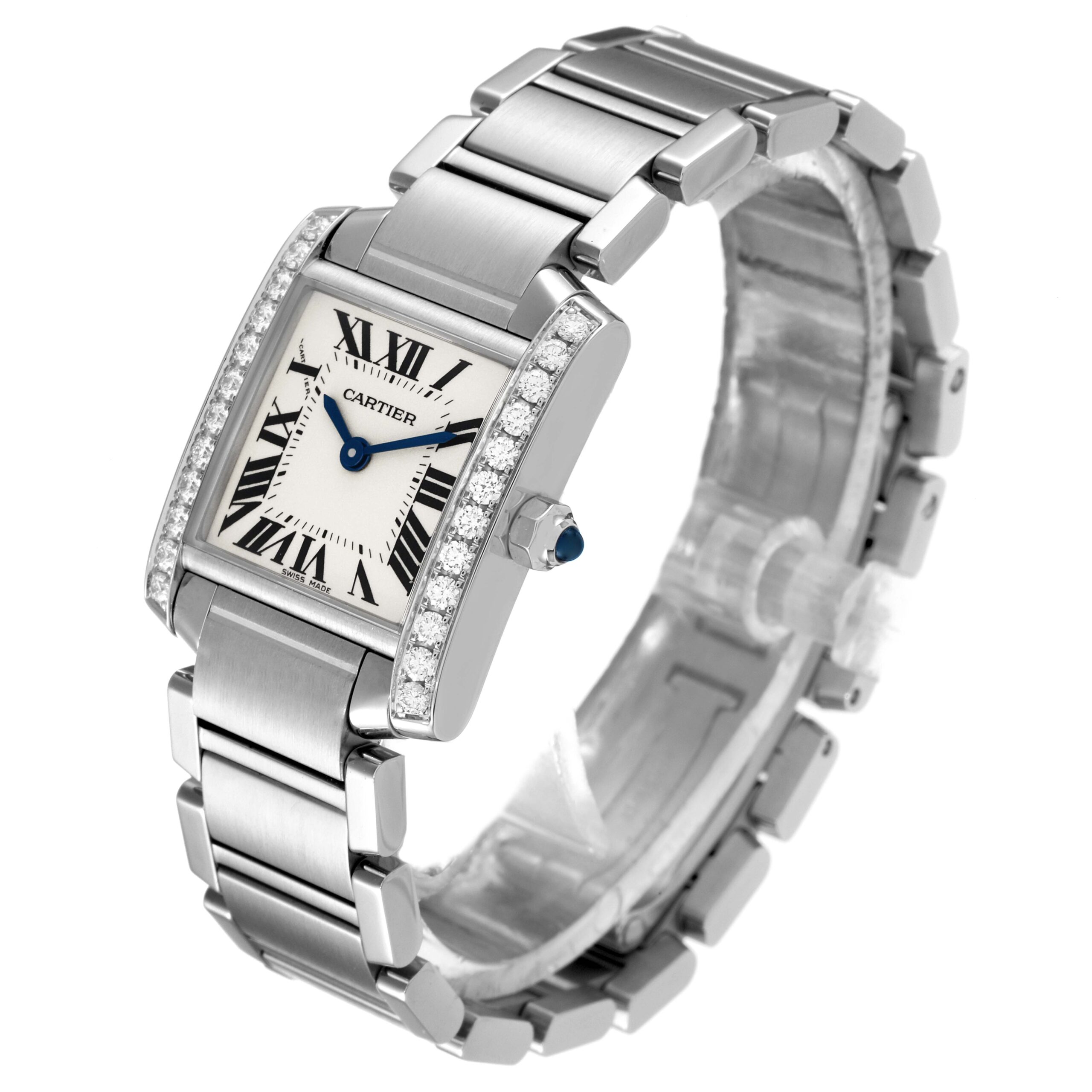 Cartier Tank Francaise Steel Silver Dial Diamond Ladies Watch W4TA0008 Box Card