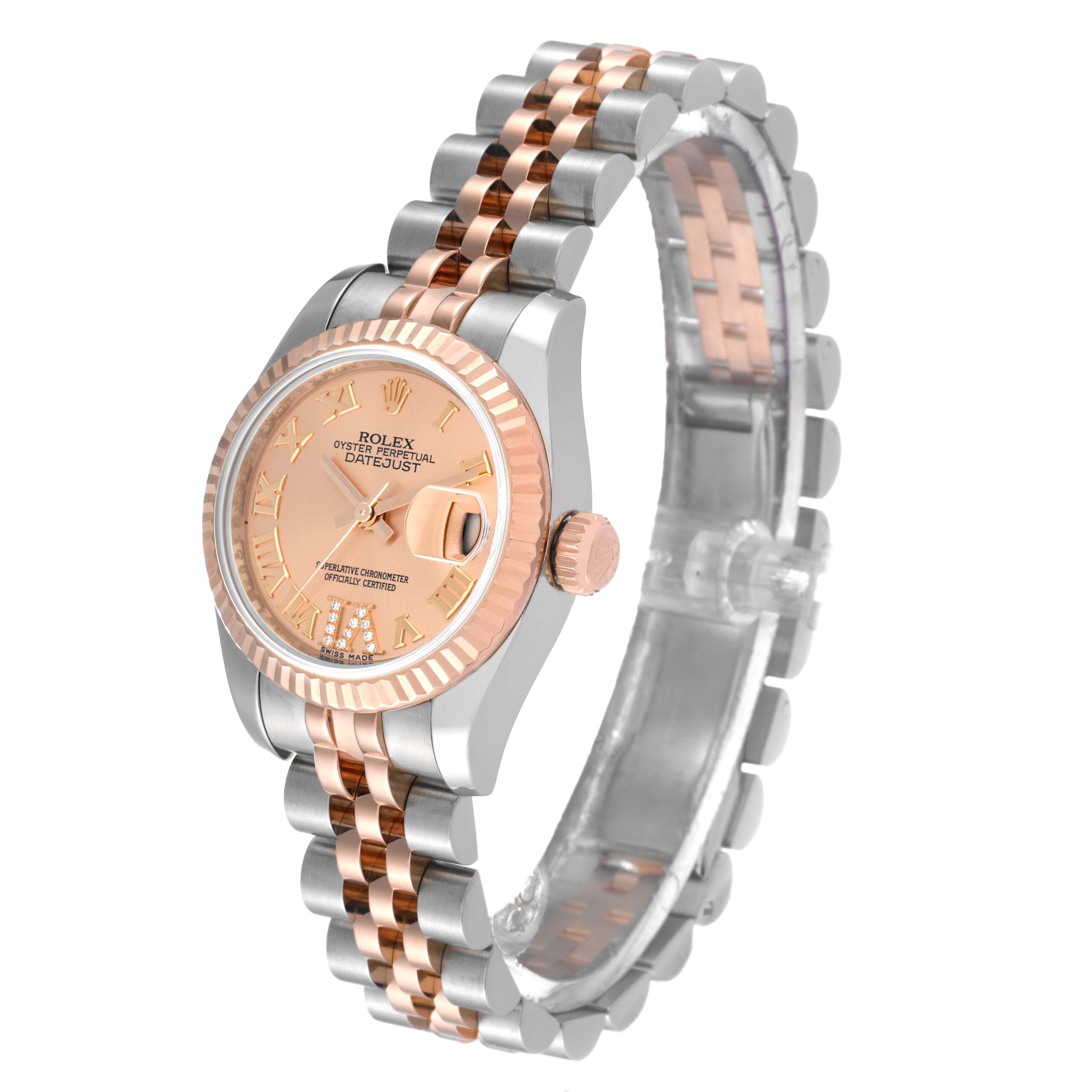 Rolex Datejust Rose Gold Steel Salmon Diamond Dial Ladies Watch 179171