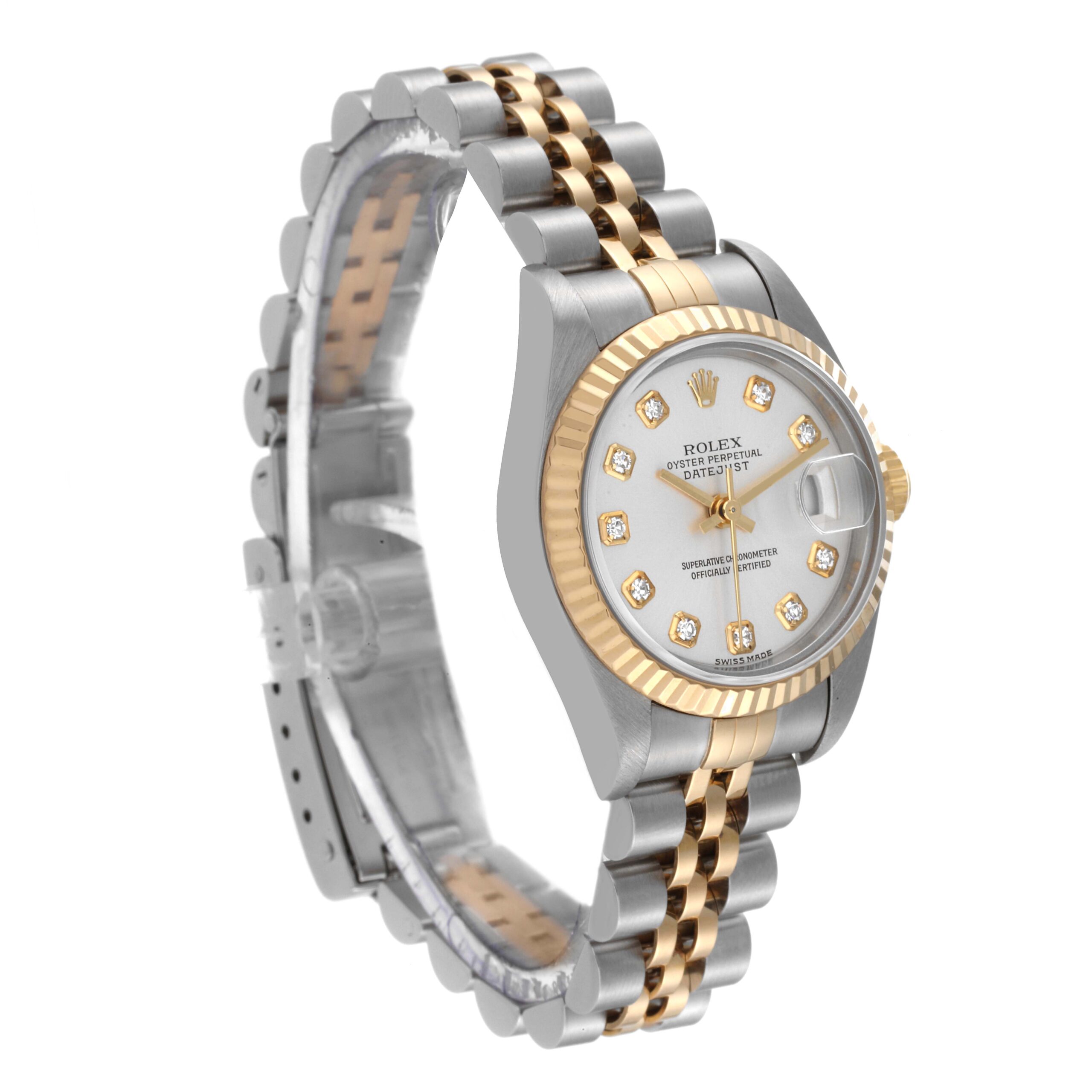 Rolex Datejust Steel Yellow Gold Silver Diamond Dial Ladies Watch 79173